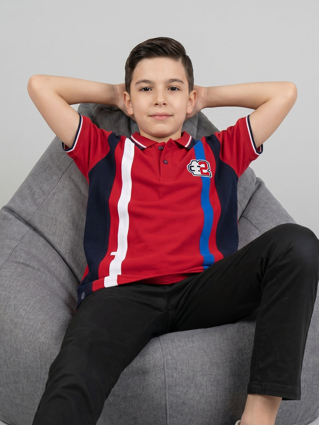 Boys Red Printed Collar Half Sleeve T-Shirt