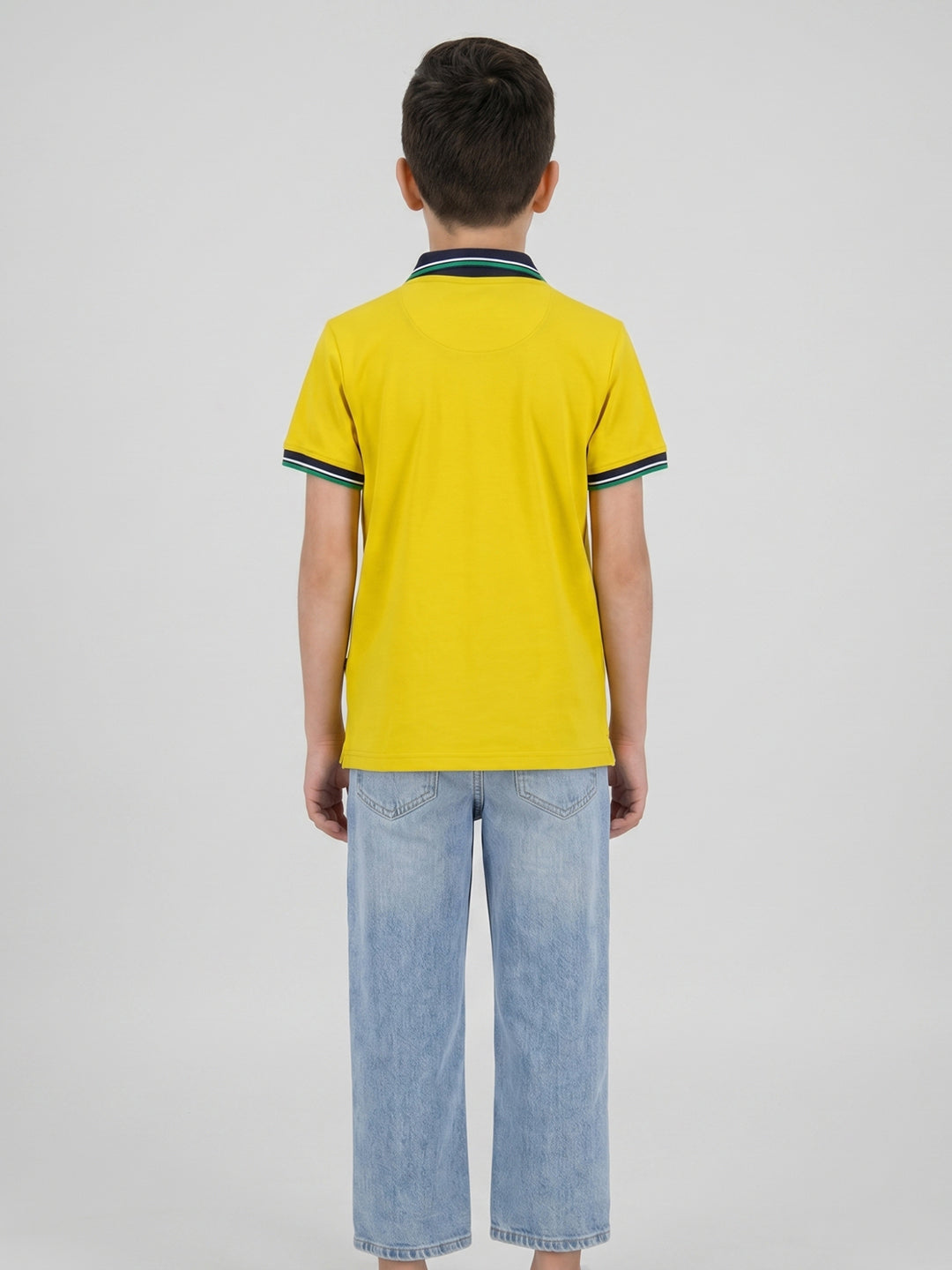 Boys Yellow Printed Collar Half Sleeve T-Shirt