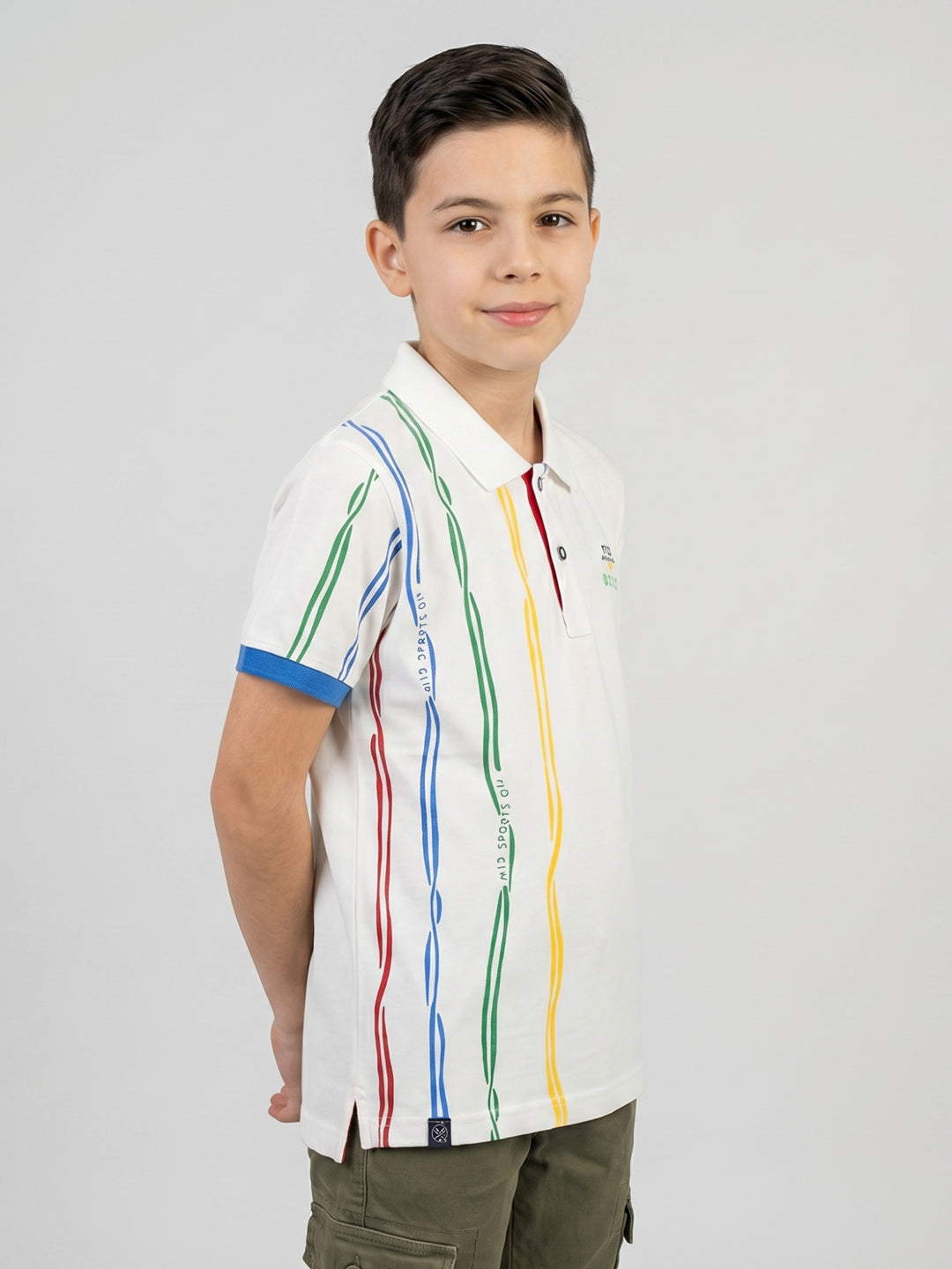 Boys White Printed Collar Half Sleeve T-Shirt