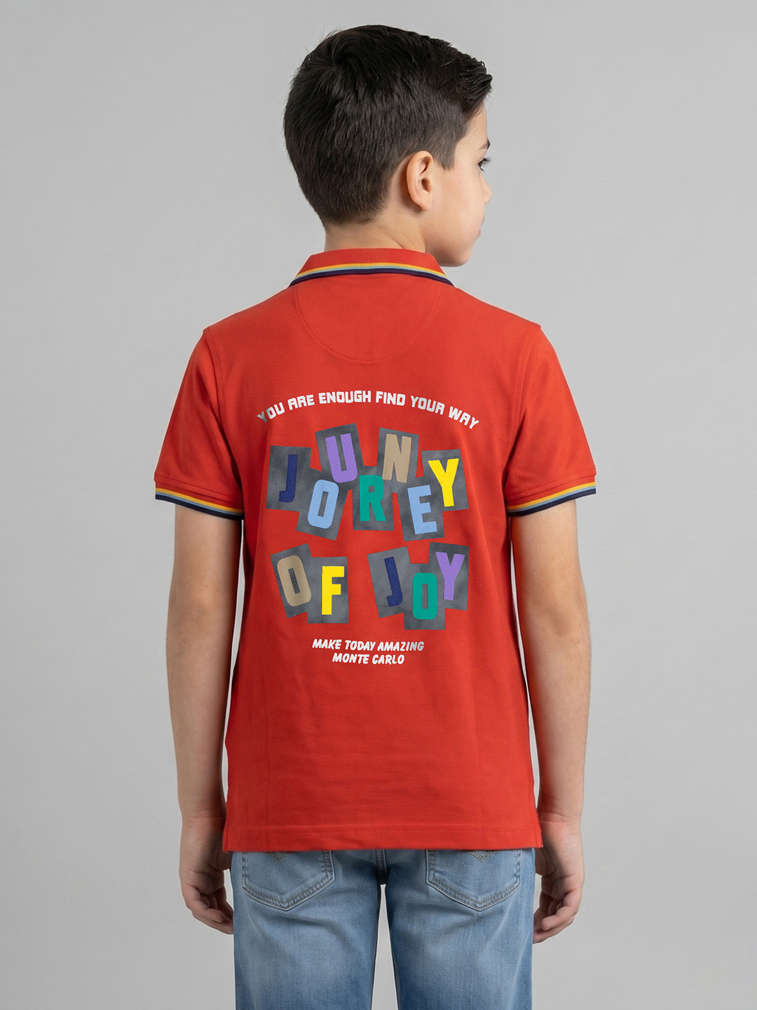 Boys Rust Printed Collar Half Sleeve T-Shirt