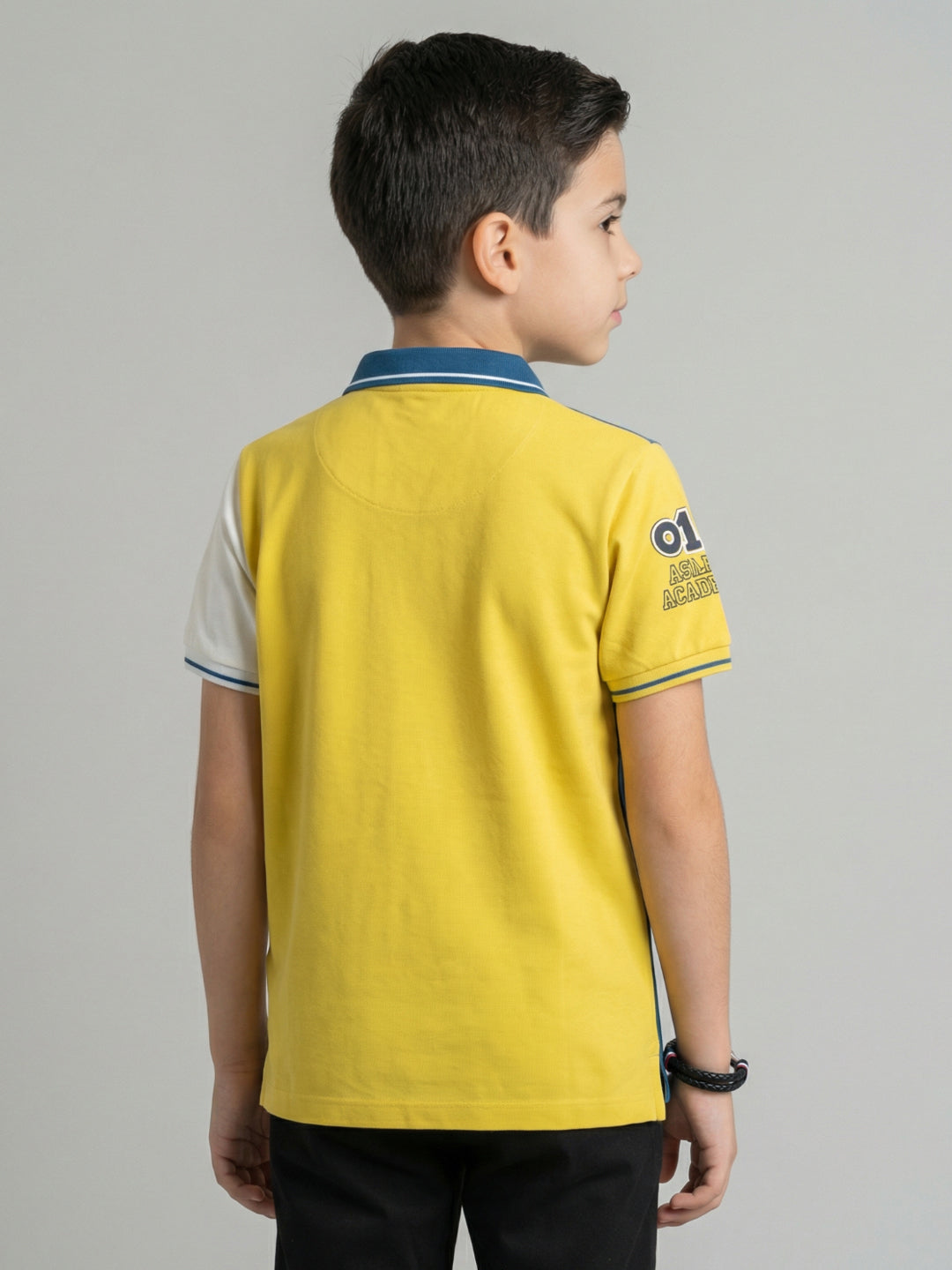 Boys Yellow Printed Collar Half Sleeve T-Shirt