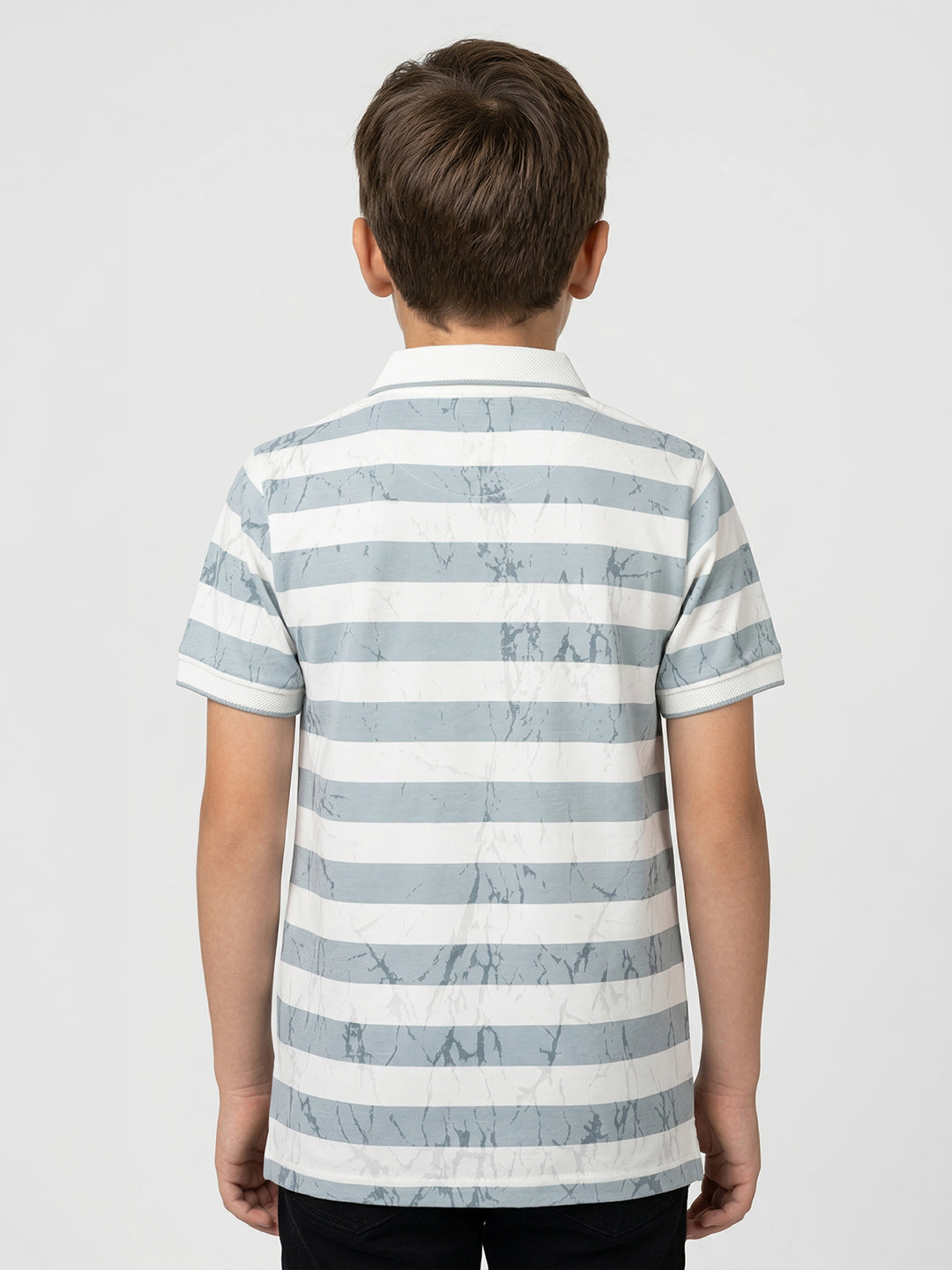Boys Blue Stripe Collar Half Sleeve T-Shirt