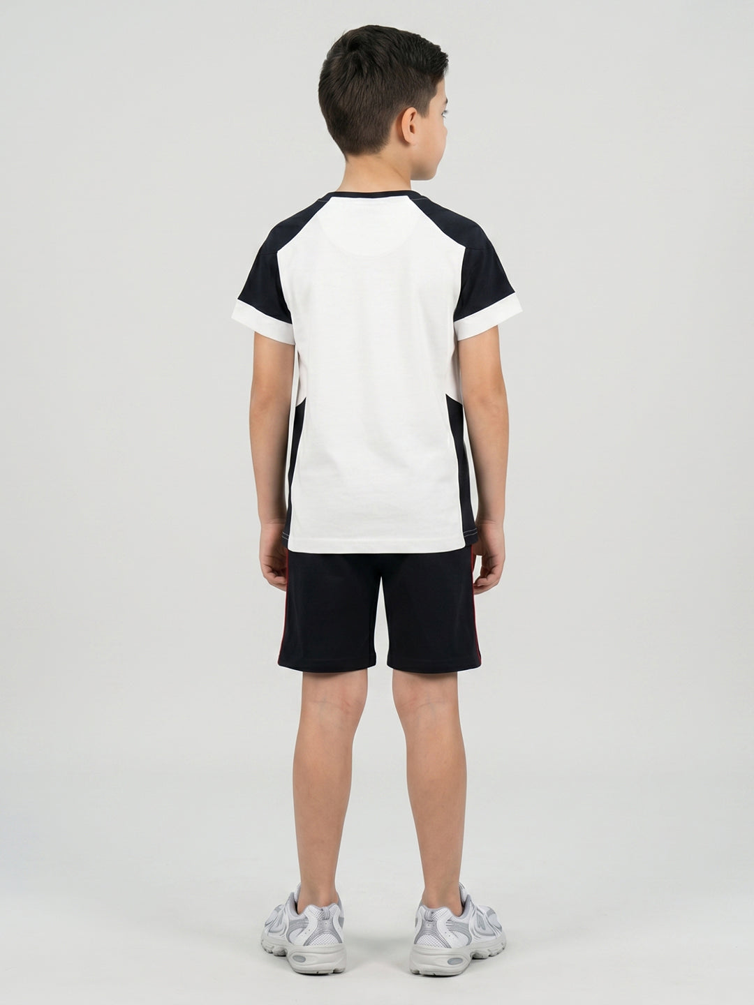 Boys White Printed Round Neck Half Sleeve Bermuda Set