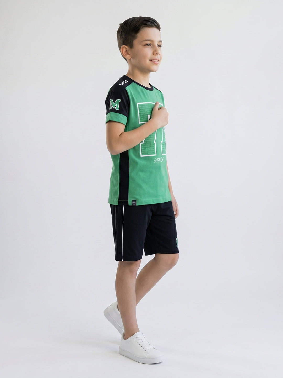 Boys Green Printed Round Neck Half Sleeve Bermuda Set