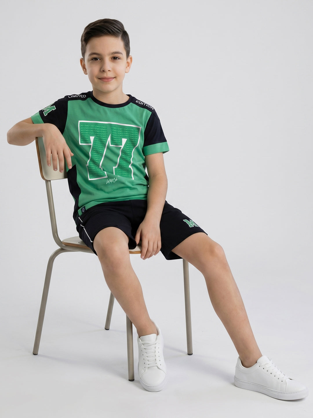 Boys Green Printed Round Neck Half Sleeve Bermuda Set