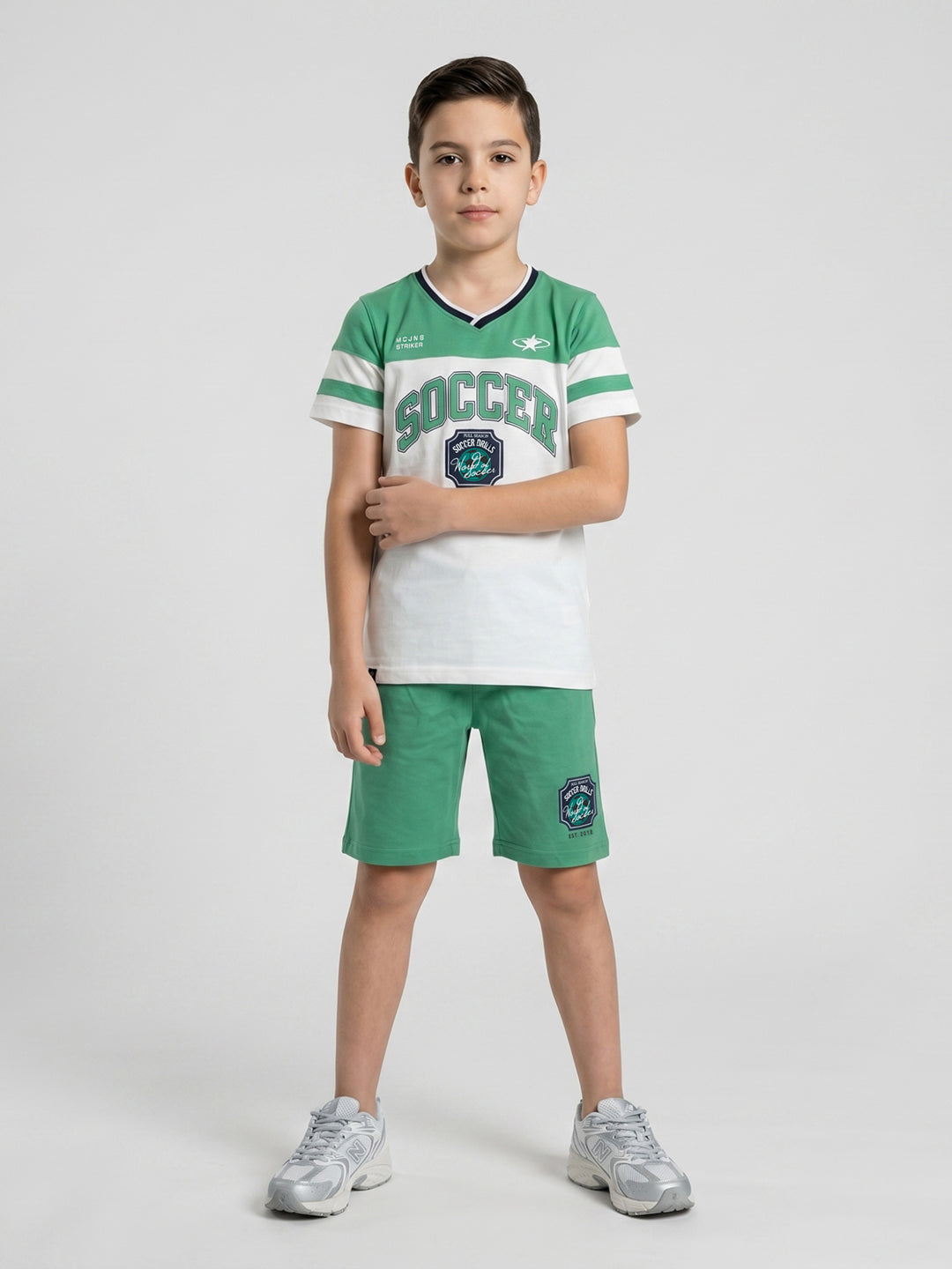 Boys Green Printed V Neck Half Sleeve Bermuda Set