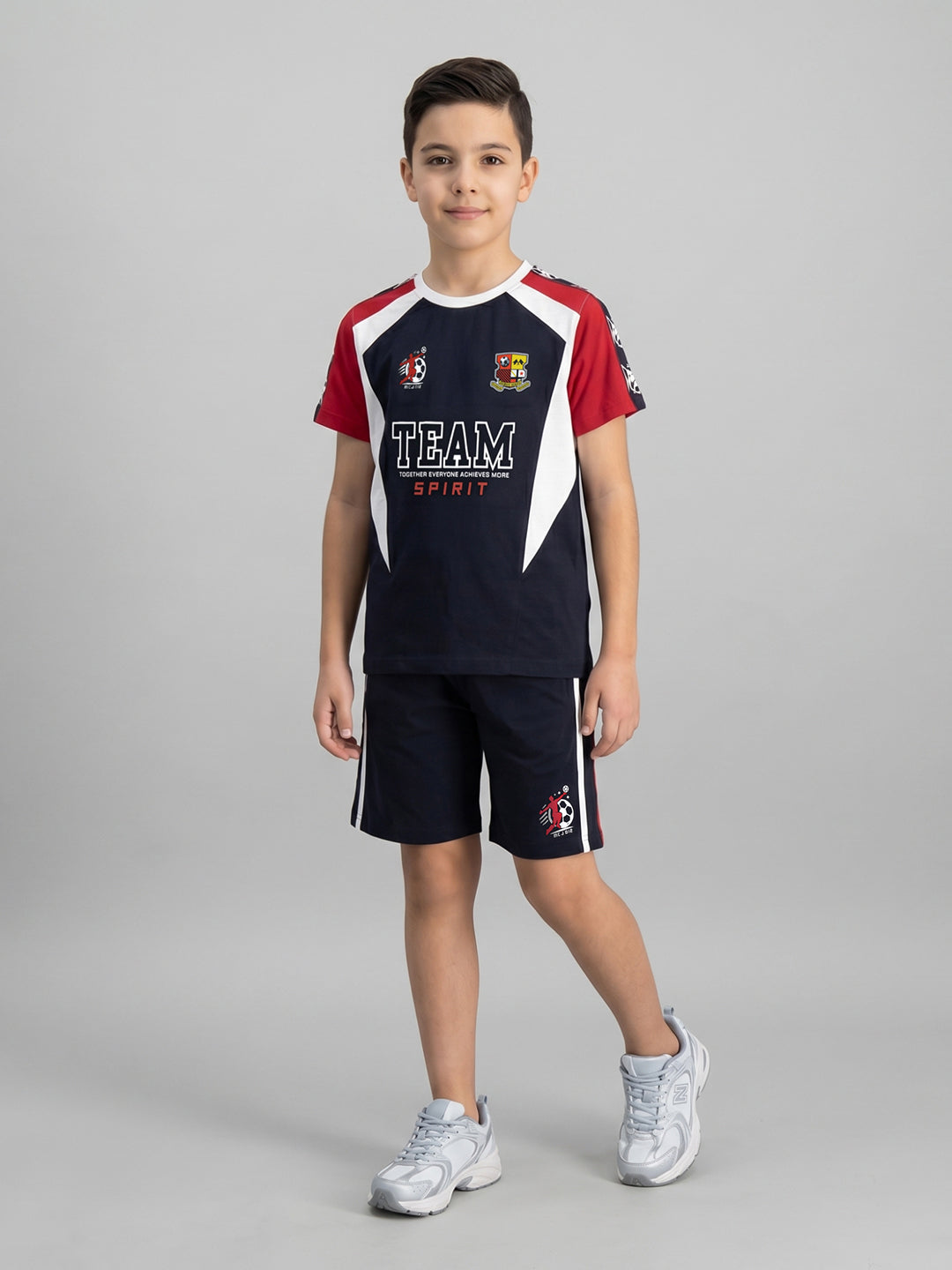 Boys Navy Blue Printed Round Neck Half Sleeve Bermuda Set