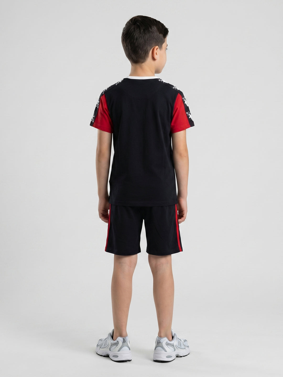 Boys Navy Blue Printed Round Neck Half Sleeve Bermuda Set