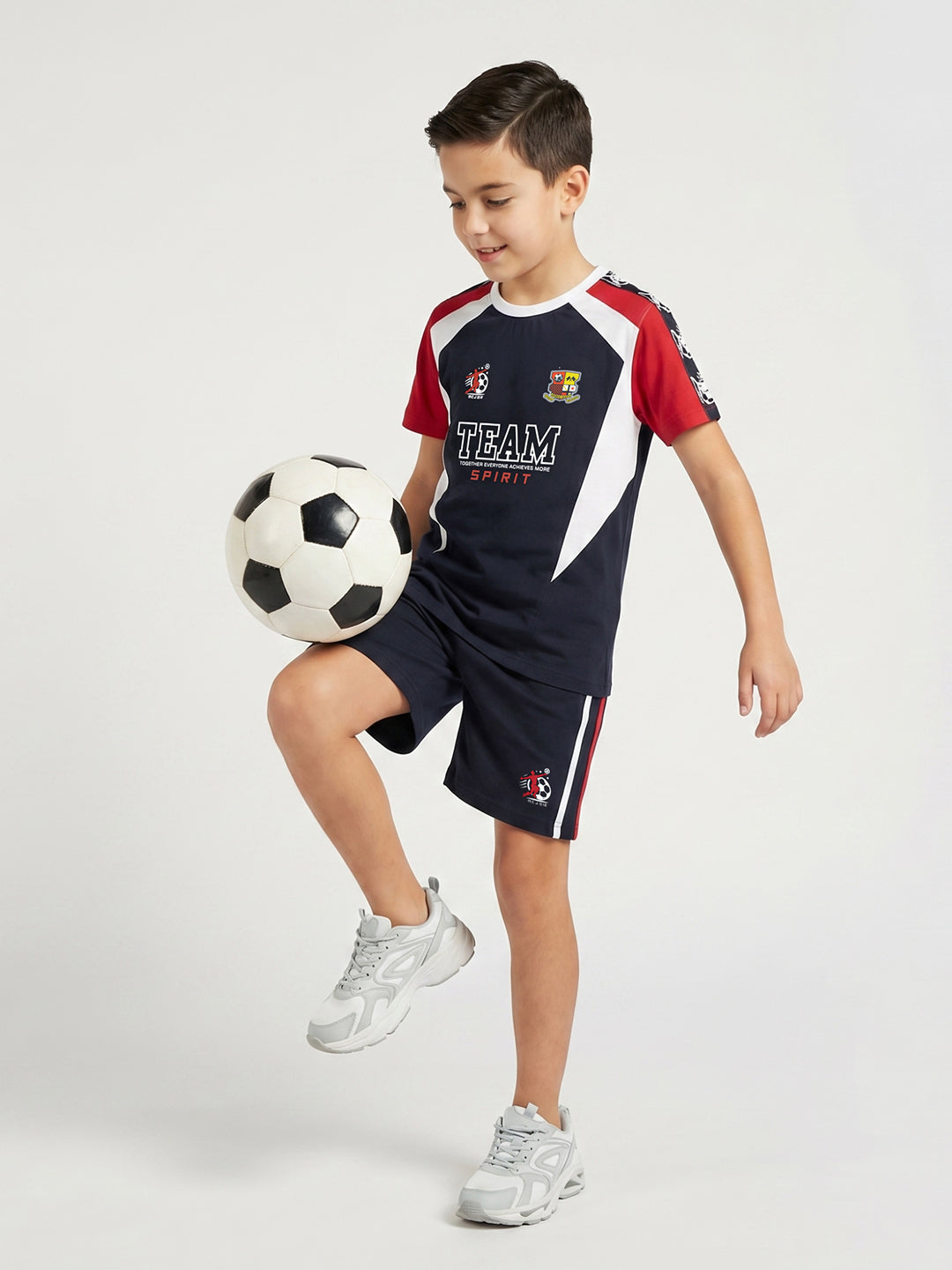 Boys Navy Blue Printed Round Neck Half Sleeve Bermuda Set
