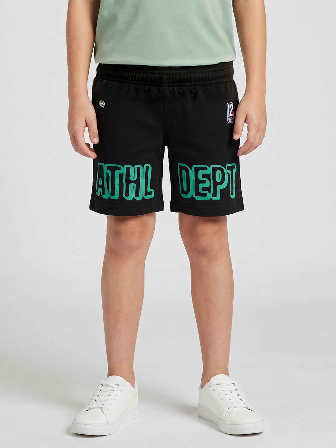 Boys Black Printed Regular Fit Shorts