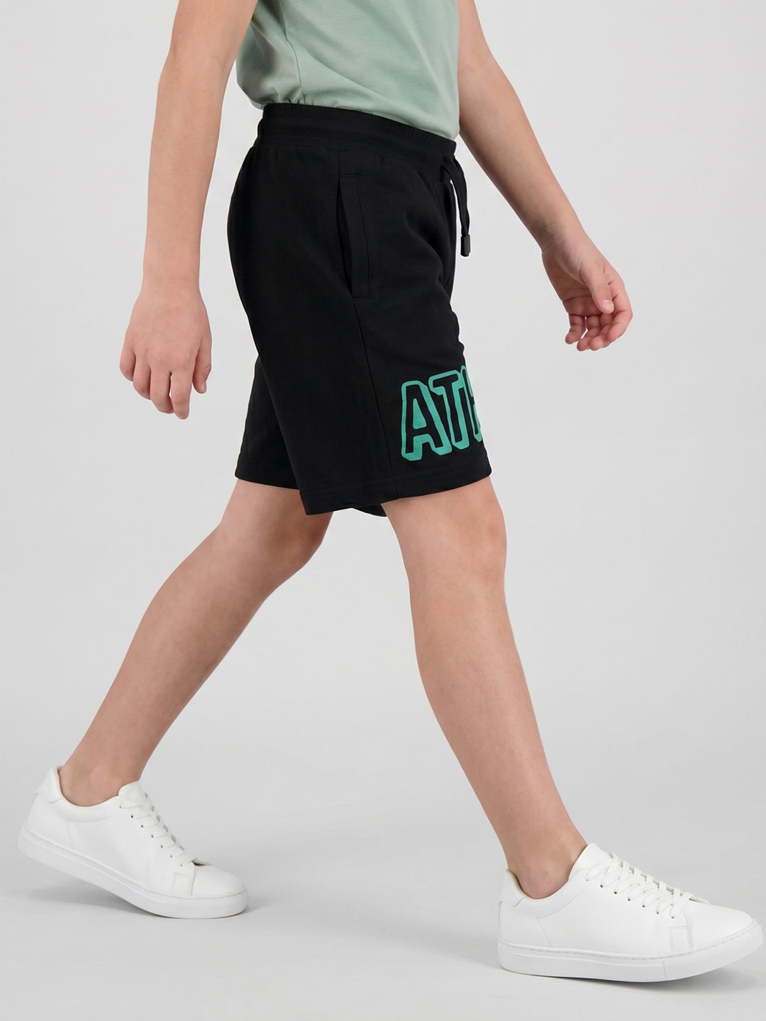 Boys Black Printed Regular Fit Shorts