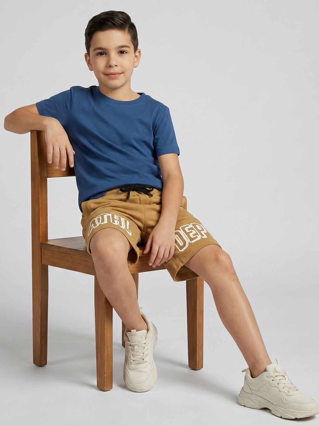 Boys Camel Brown Printed Regular Fit Shorts