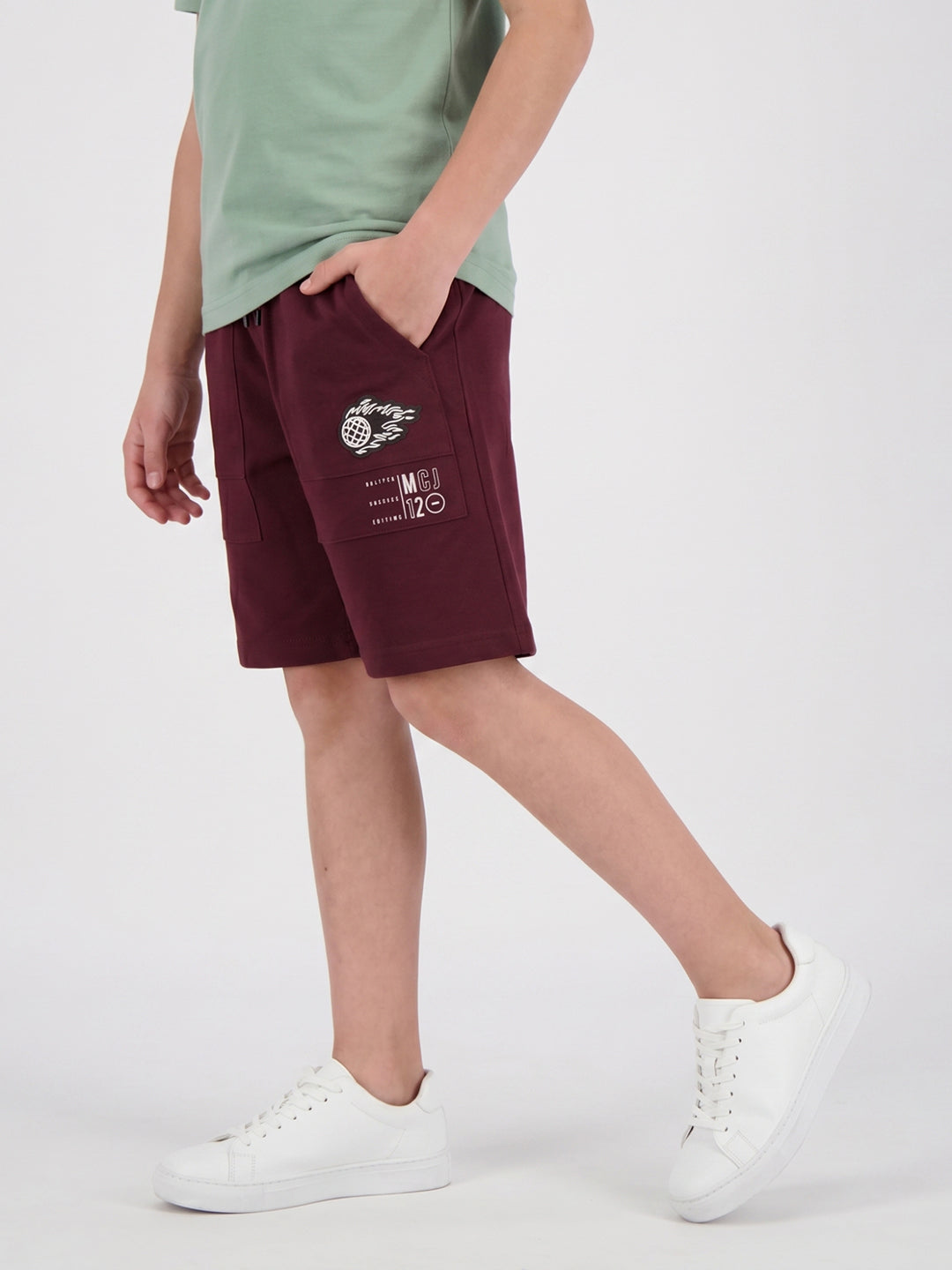 Boys Maroon Solid Regular Fit Shorts