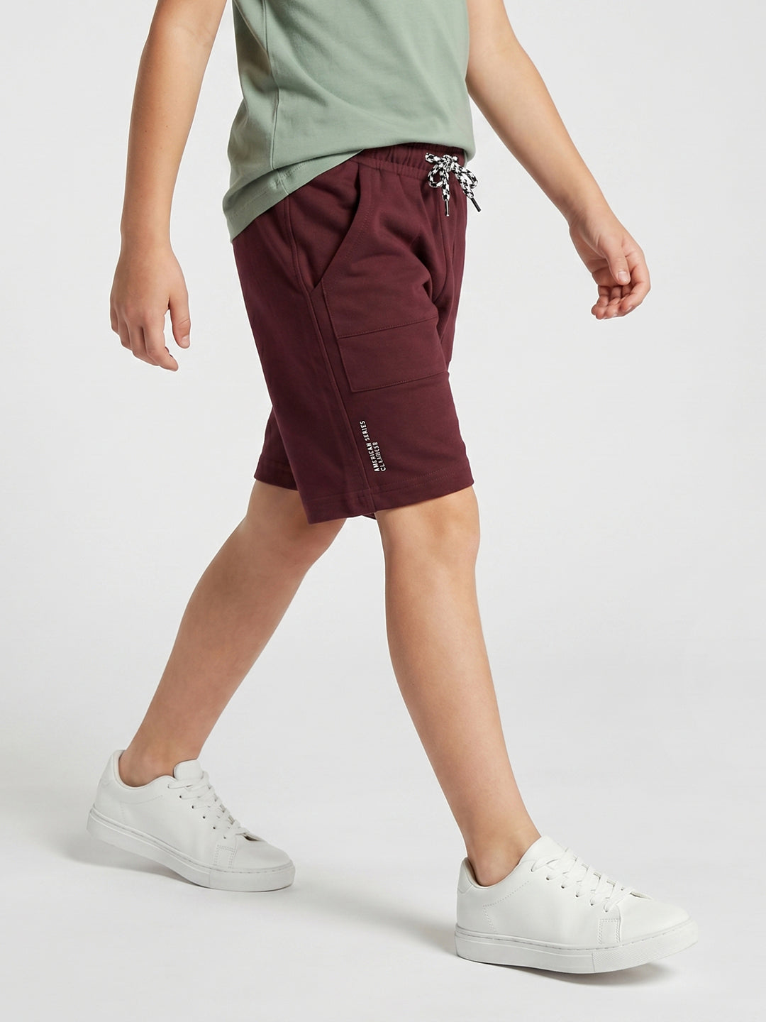 Boys Maroon Solid Regular Fit Shorts