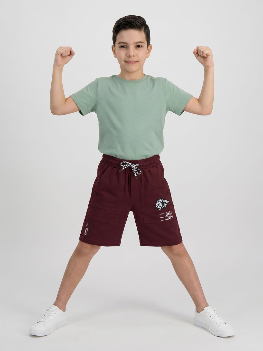 Boys Maroon Solid Regular Fit Shorts