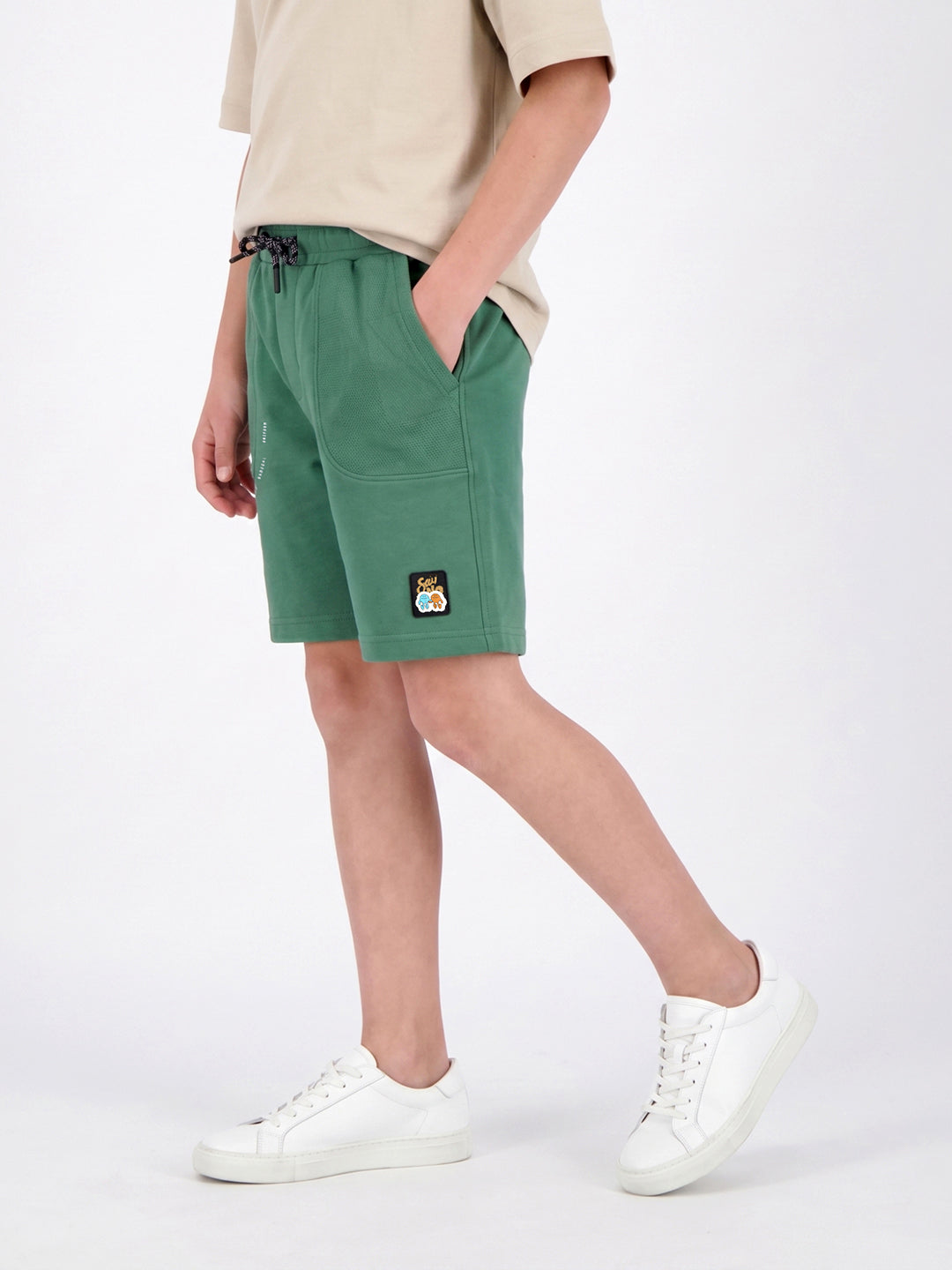 Boys Dark Green Solid Regular Fit Shorts