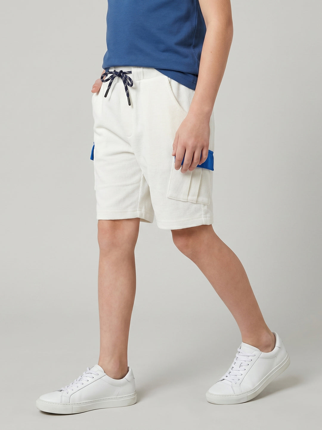 Boys White Self Design Regular Fit Shorts