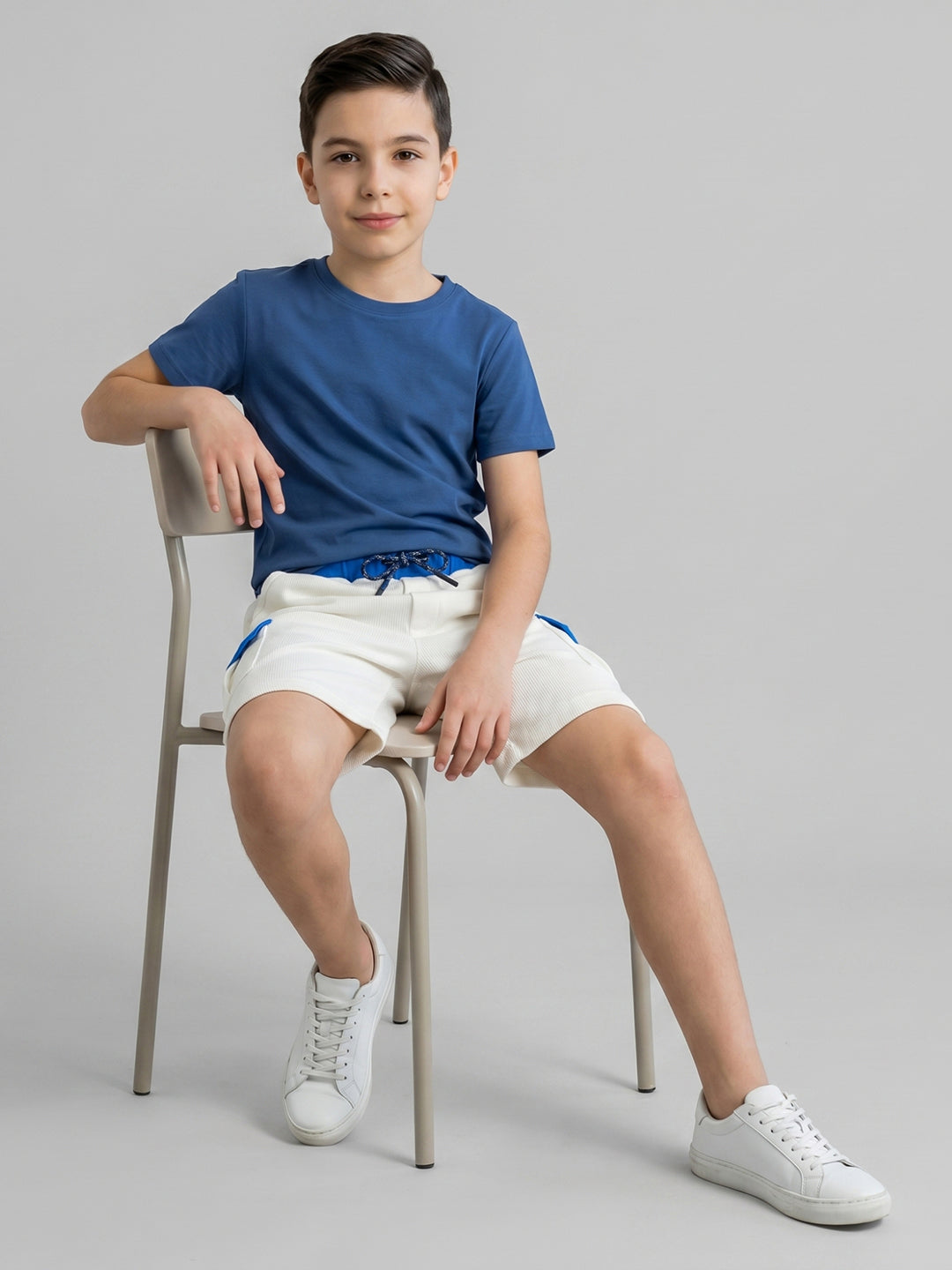 Boys White Self Design Regular Fit Shorts