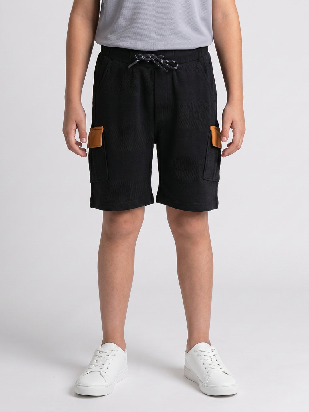 Boys Black Self Design Regular Fit Shorts