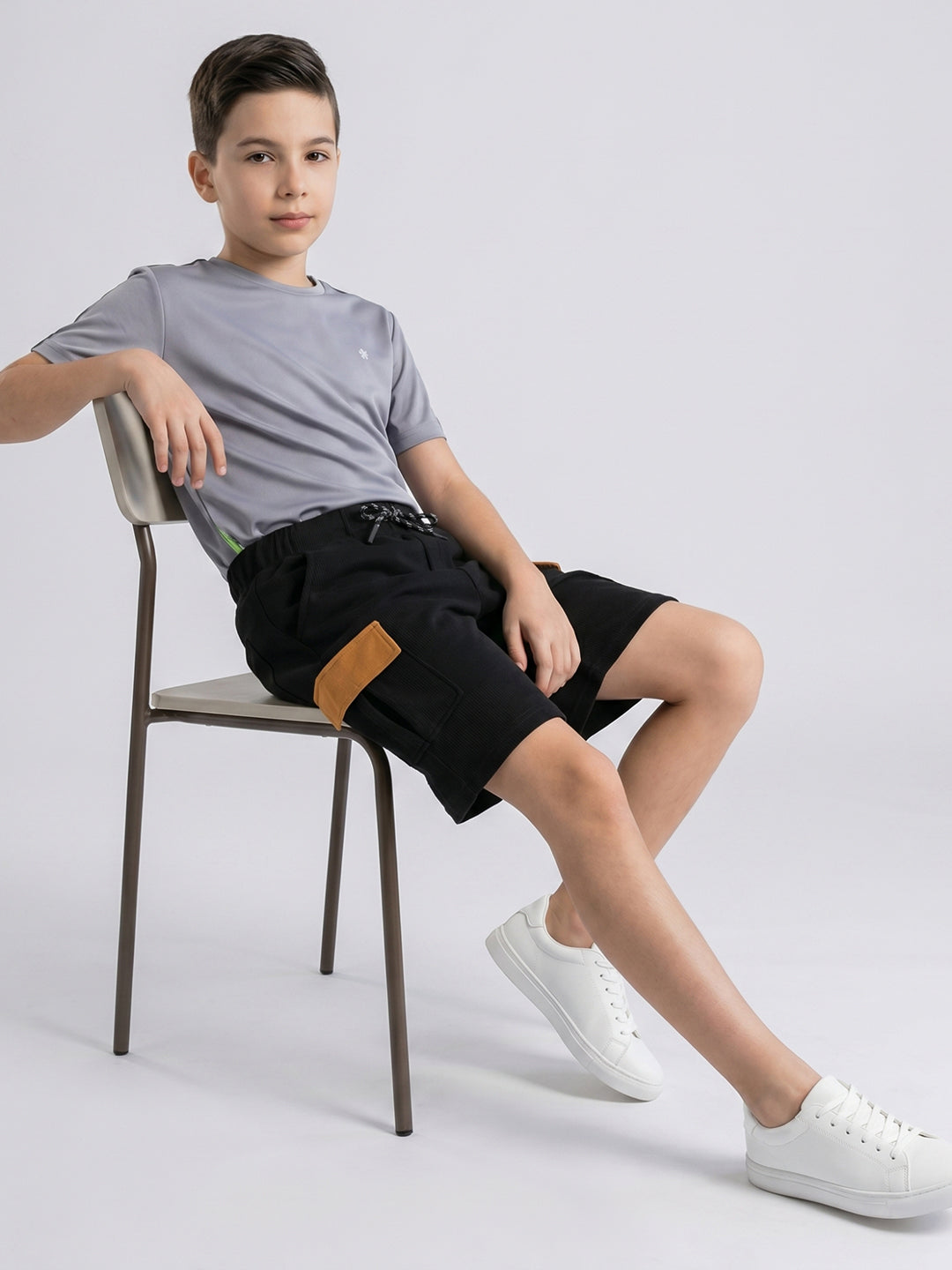 Boys Black Self Design Regular Fit Shorts