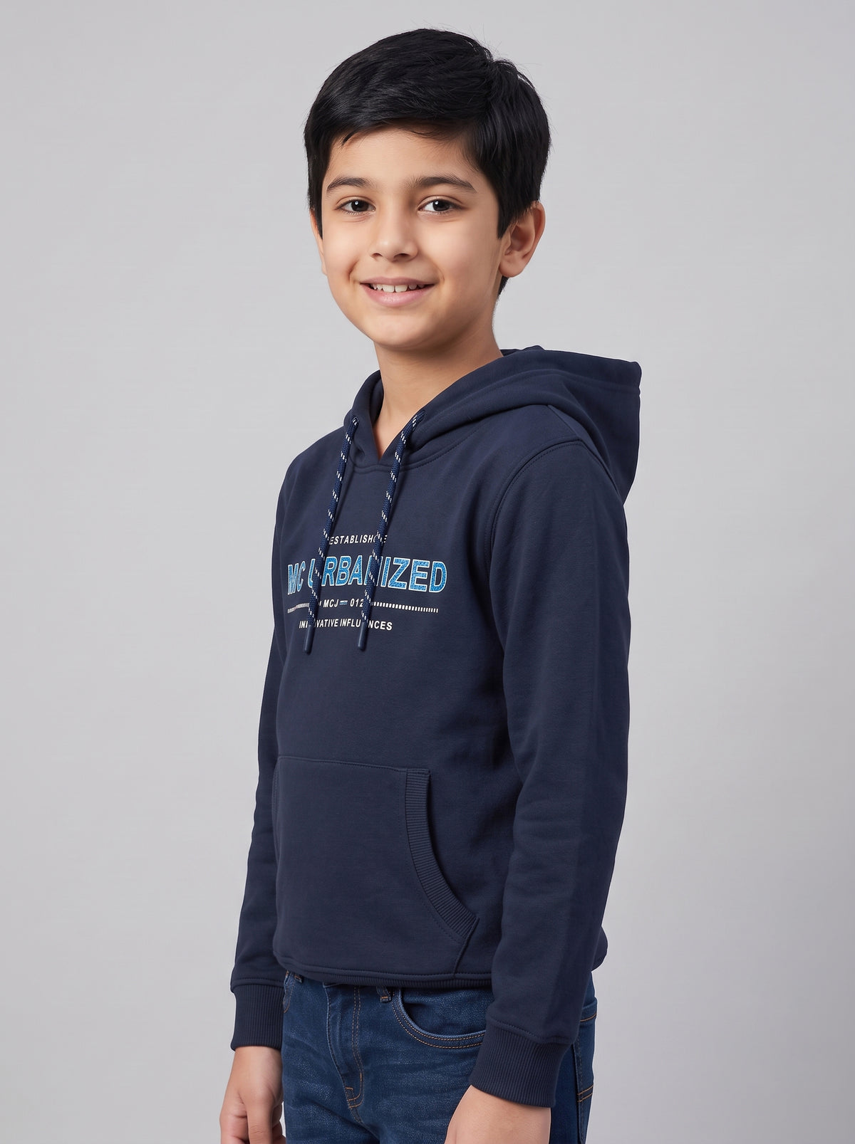 Boys Navy Blue Printed Round Neck Full Sleeve Sweatshirt