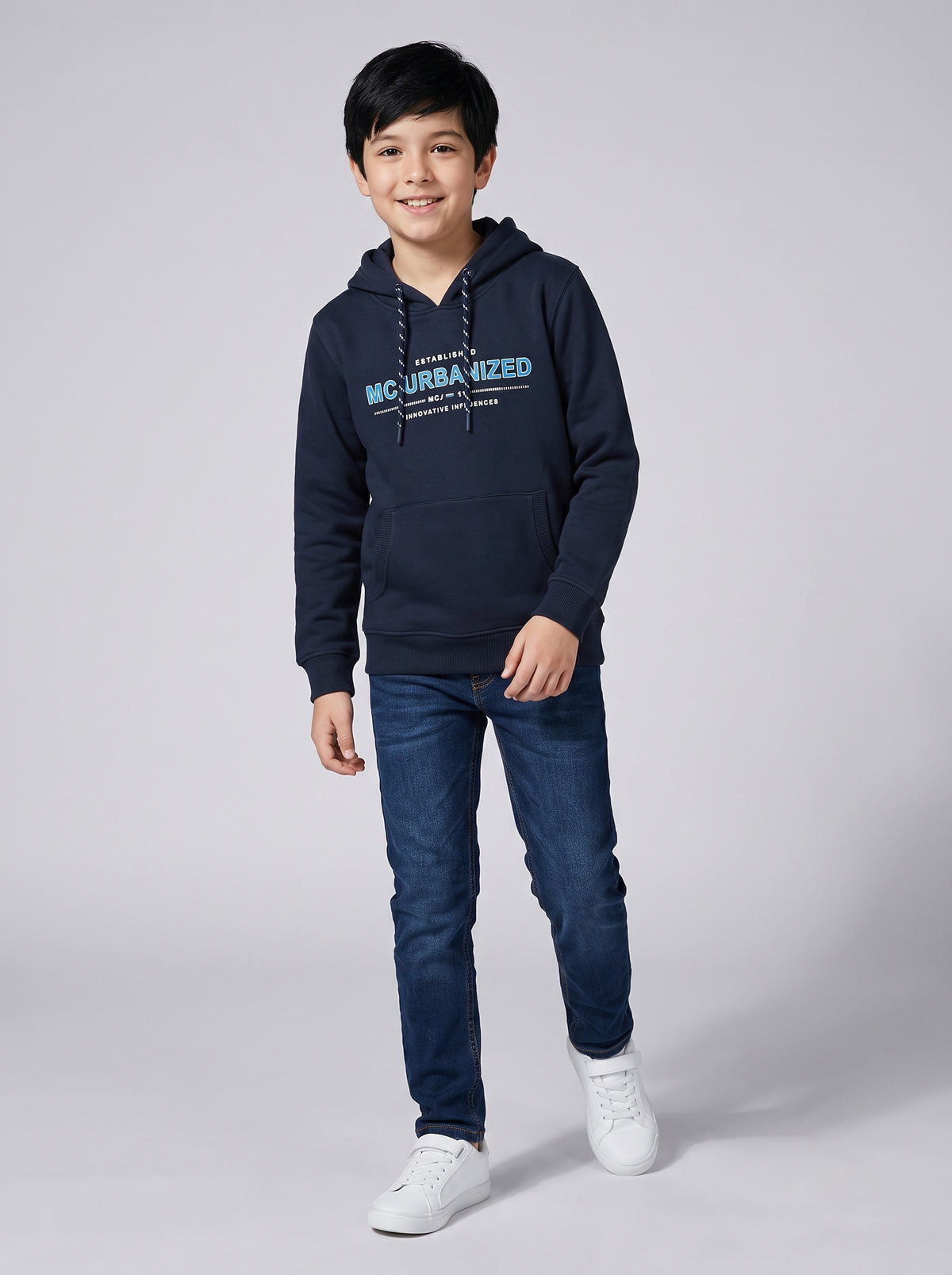 Boys Navy Blue Printed Round Neck Full Sleeve Sweatshirt