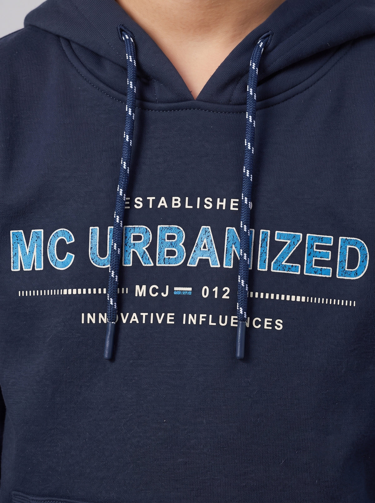 Boys Navy Blue Printed Round Neck Full Sleeve Sweatshirt