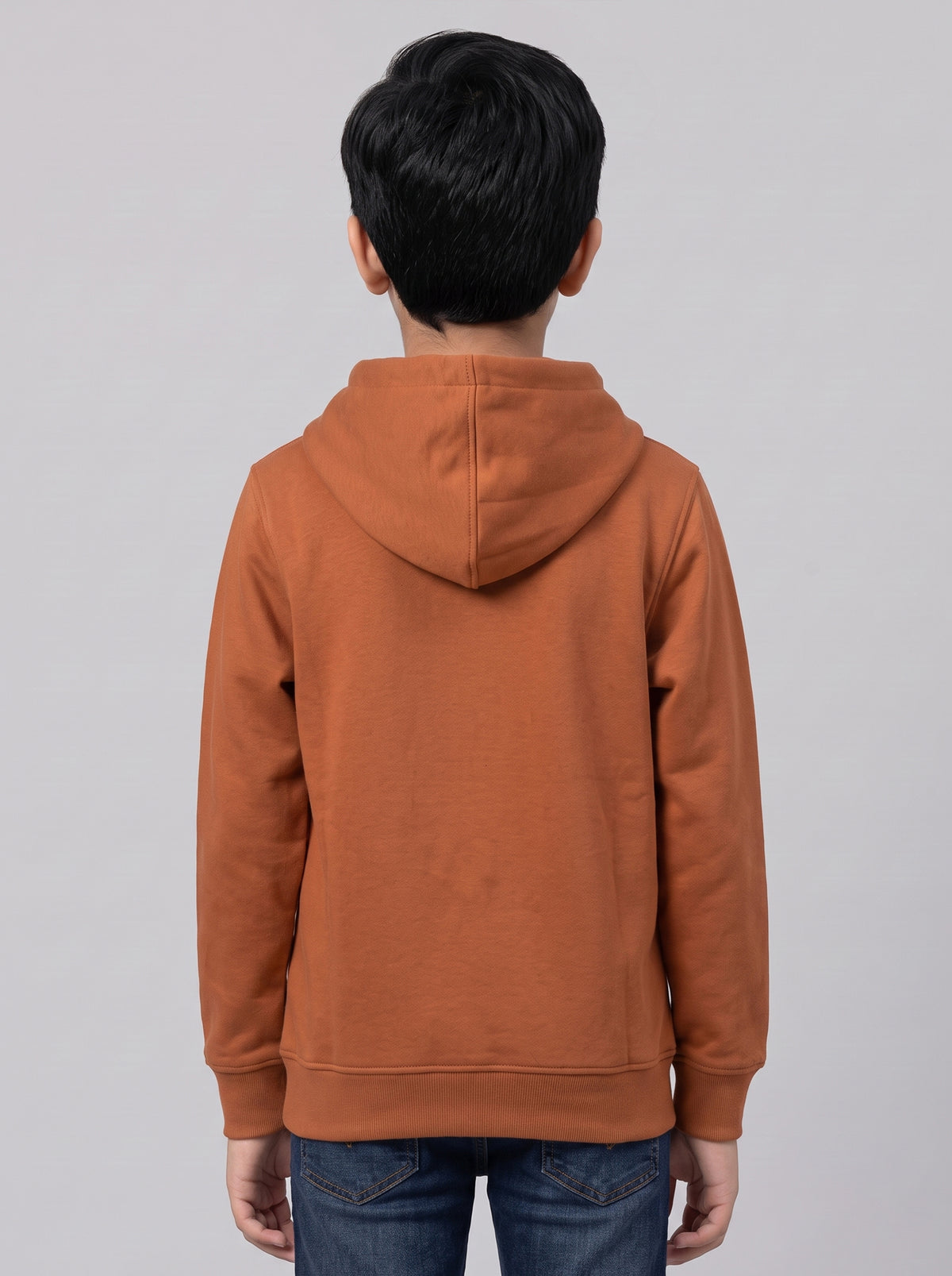 Boys Rust Printed Hooded Full Sleeve Sweatshirt