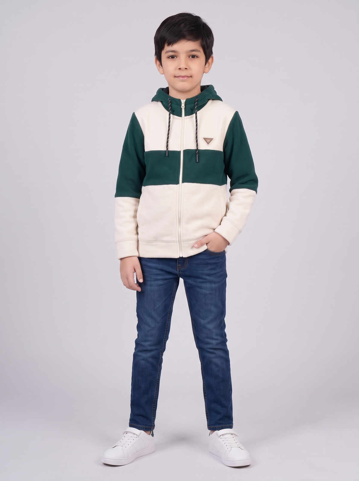 Boys Off White Self Design Hooded Full Sleeve Sweatshirt