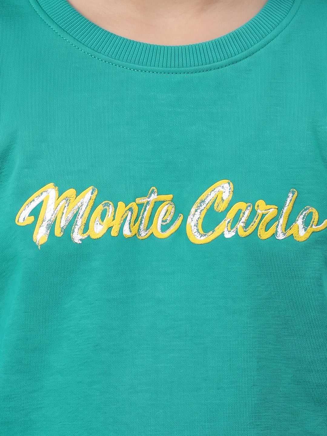 Girls Sea Green Printed Round Neck Full Sleeve Sweatshirt