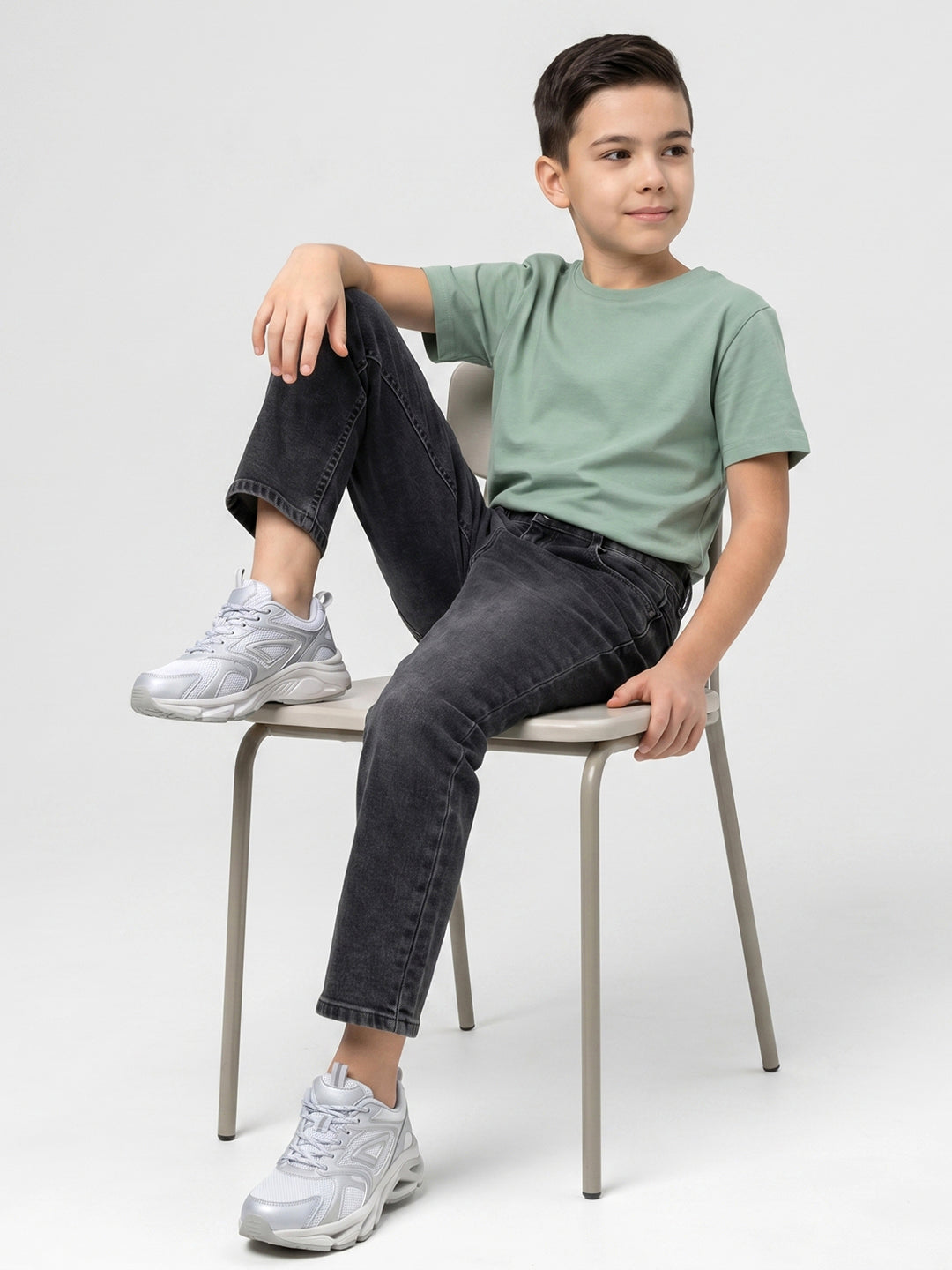 Boys Grey Light Wash Straight Fit Denim