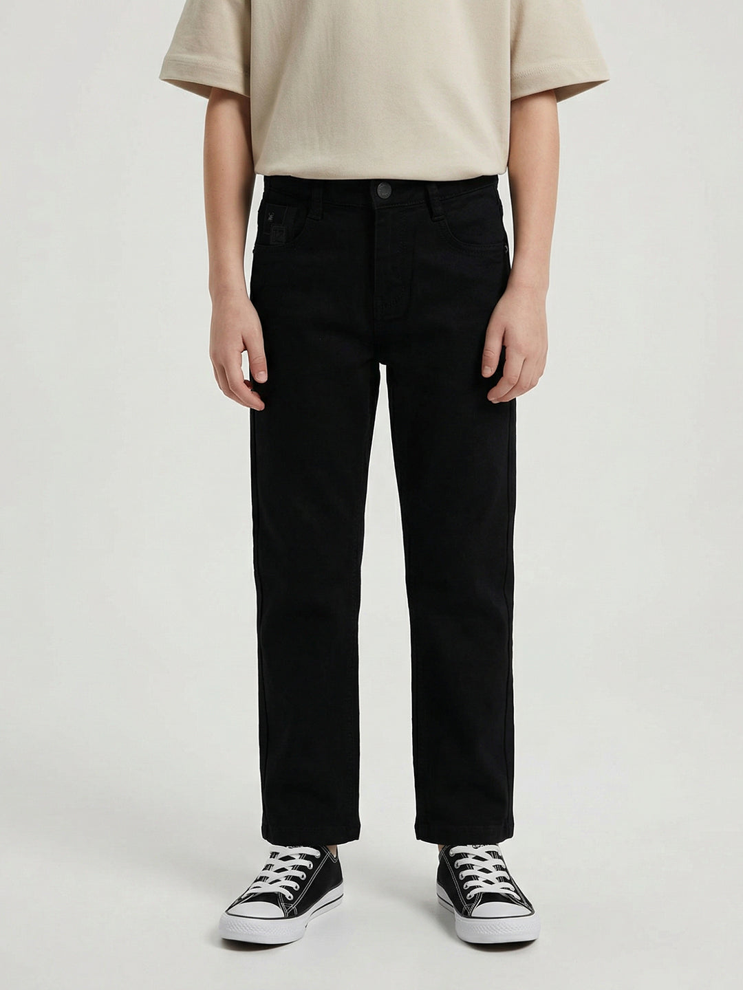 Boys Black Light Wash Straight Fit Denim
