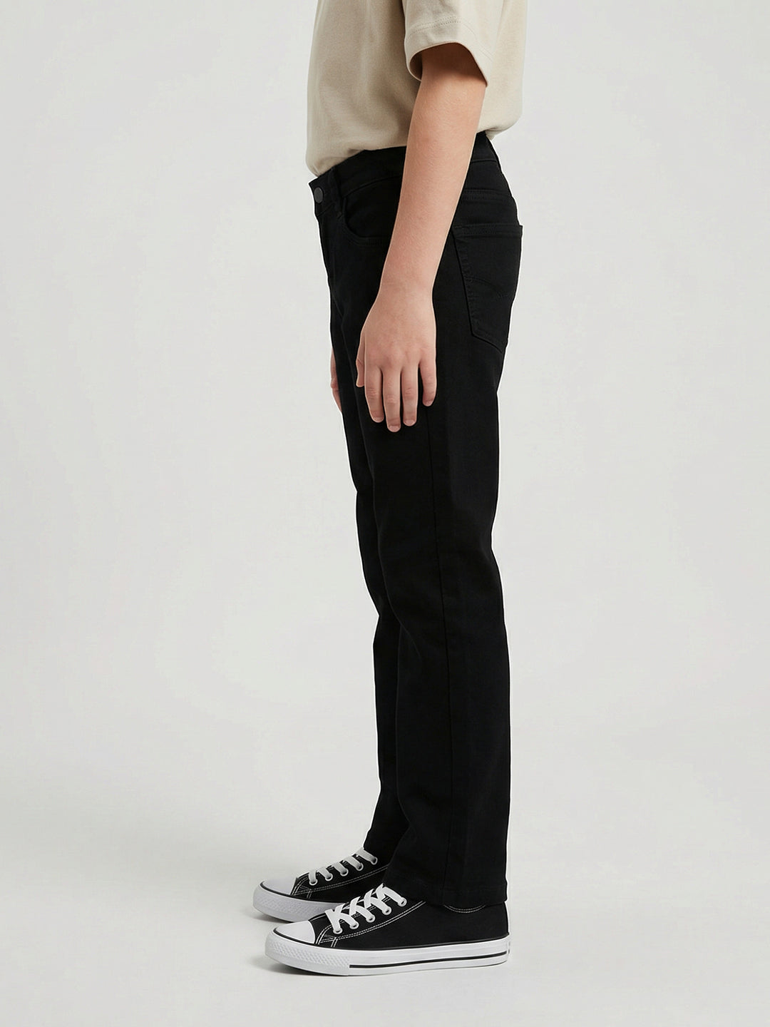 Boys Black Light Wash Straight Fit Denim