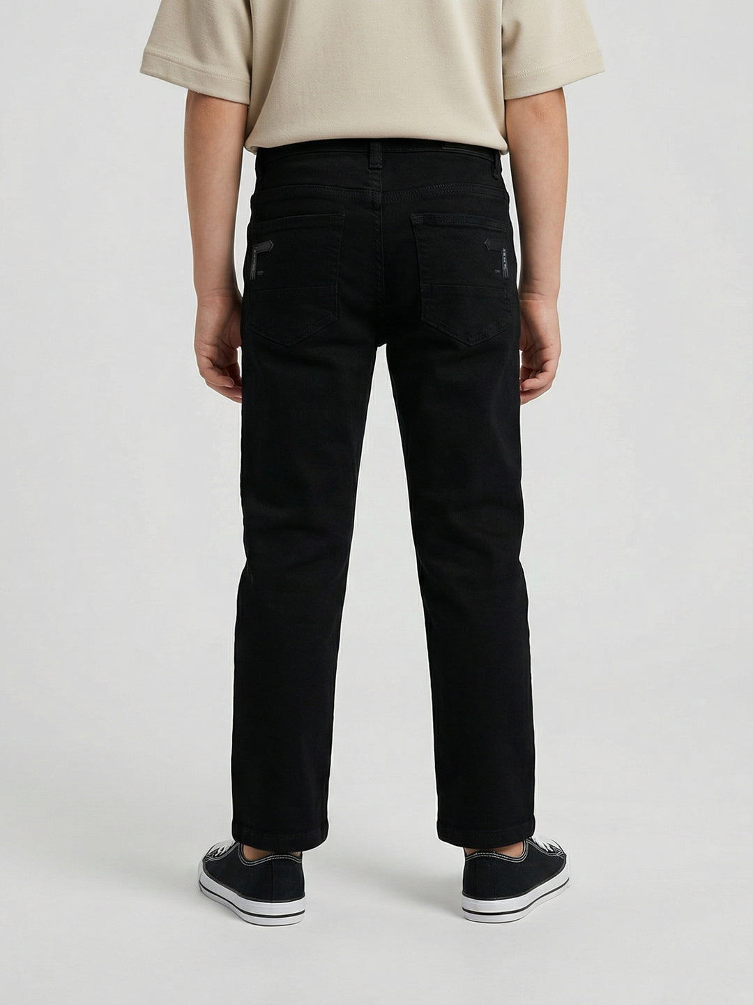 Boys Black Light Wash Straight Fit Denim