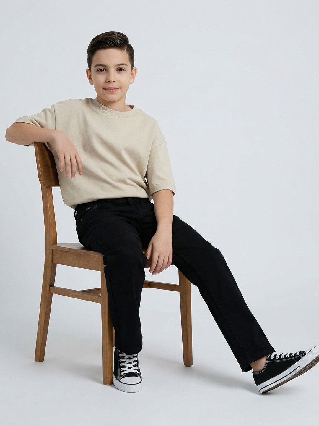 Boys Black Light Wash Straight Fit Denim