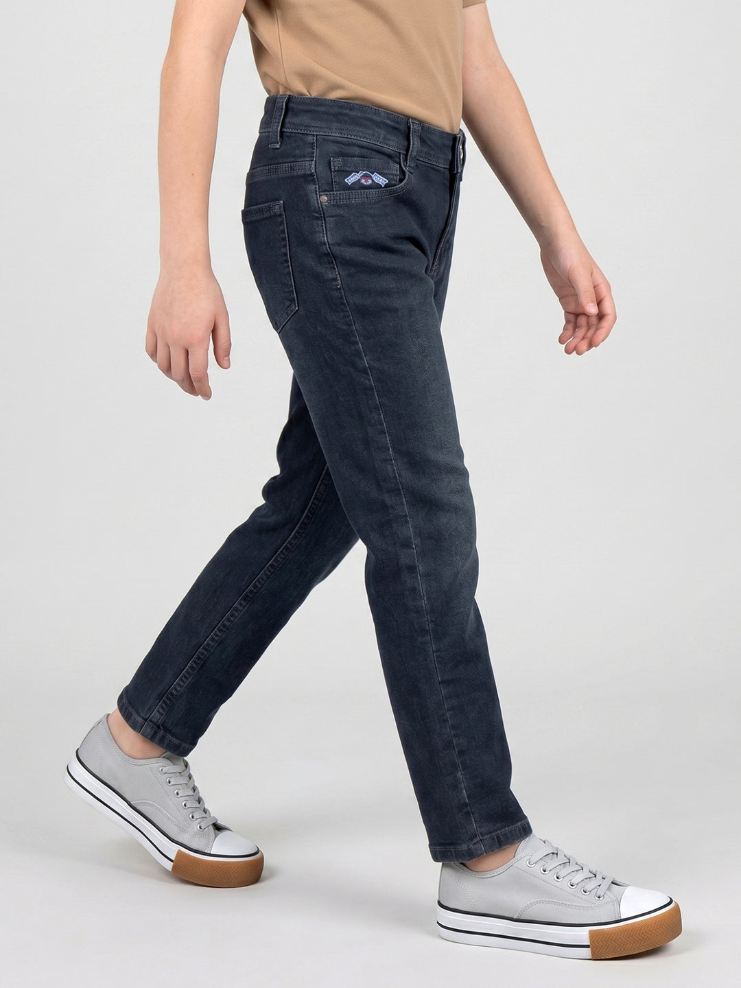 Boys Dark Blue Light Wash Straight Fit Denim