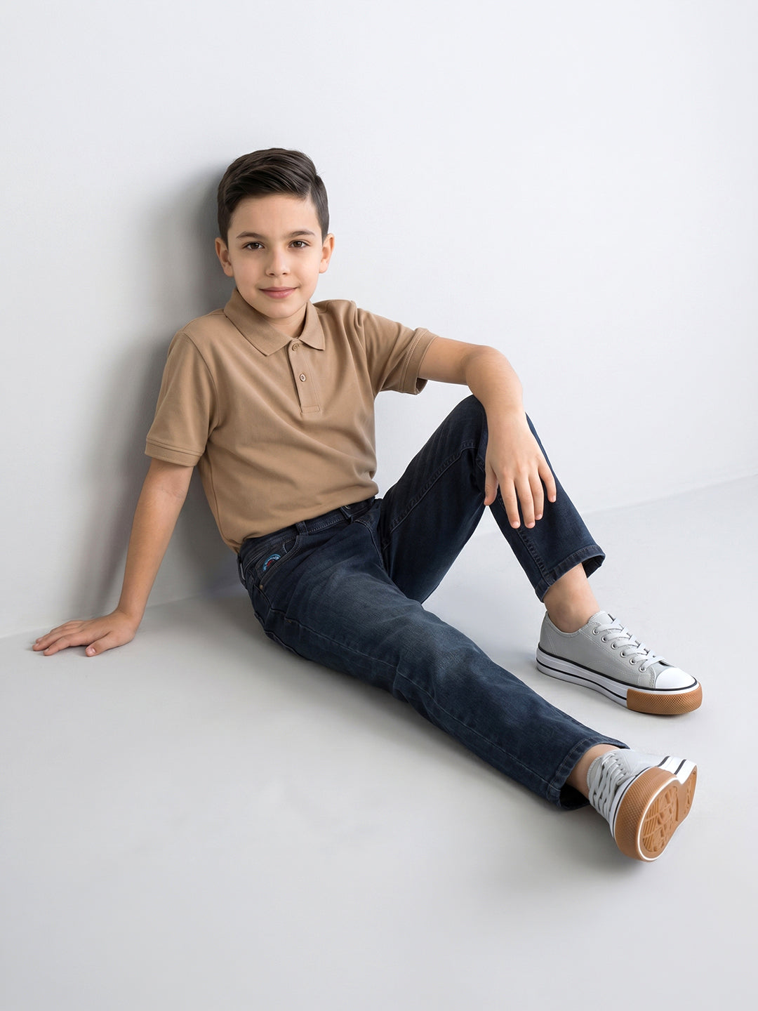 Boys Dark Blue Light Wash Straight Fit Denim