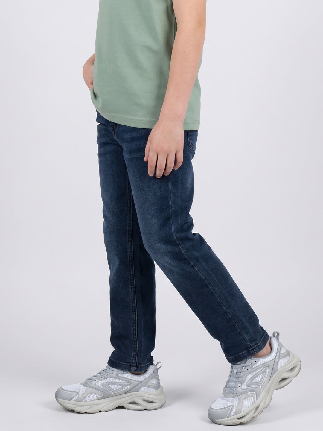 Boys Dark Blue Light Wash Straight Fit Denim
