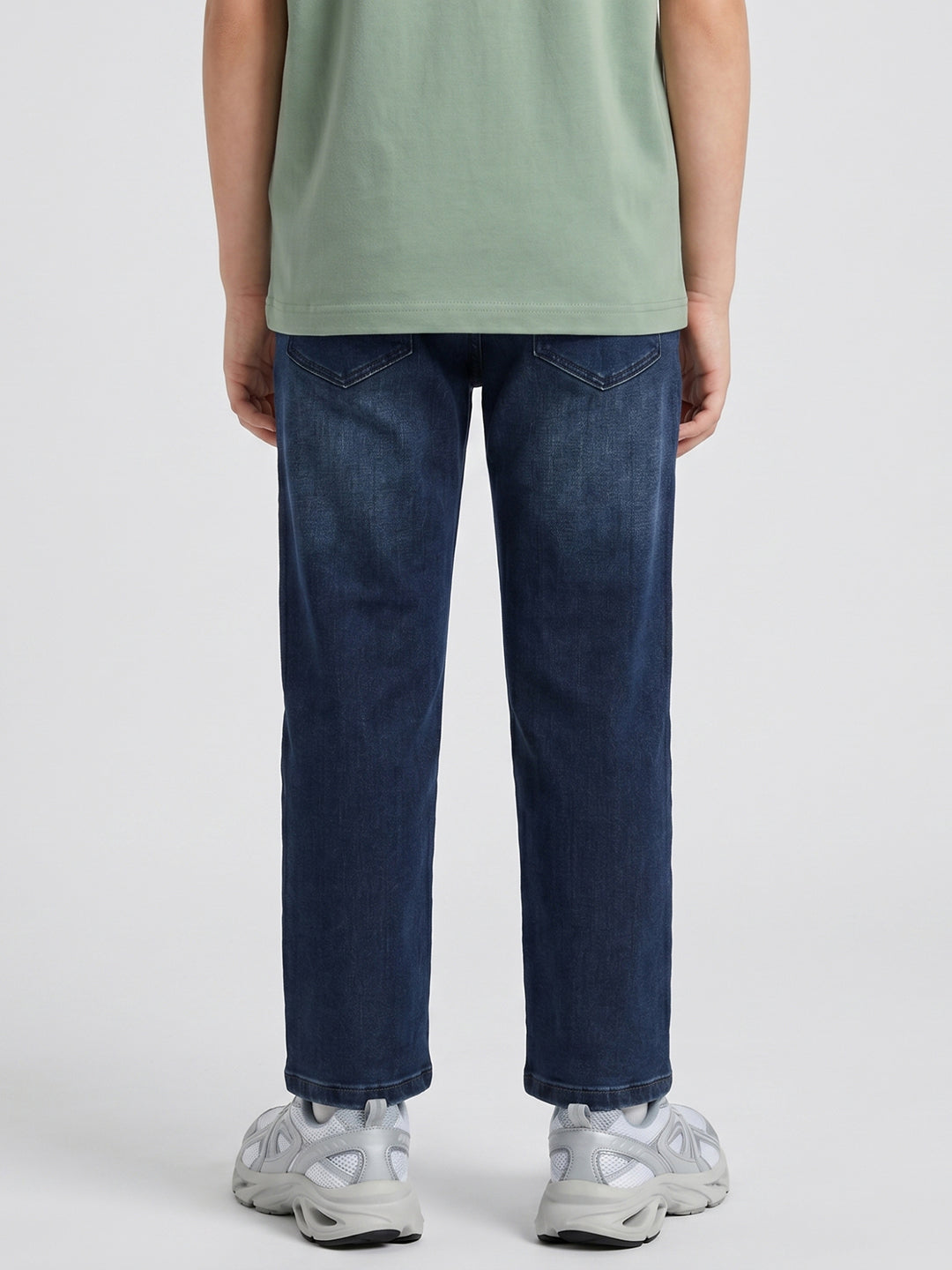 Boys Dark Blue Light Wash Straight Fit Denim