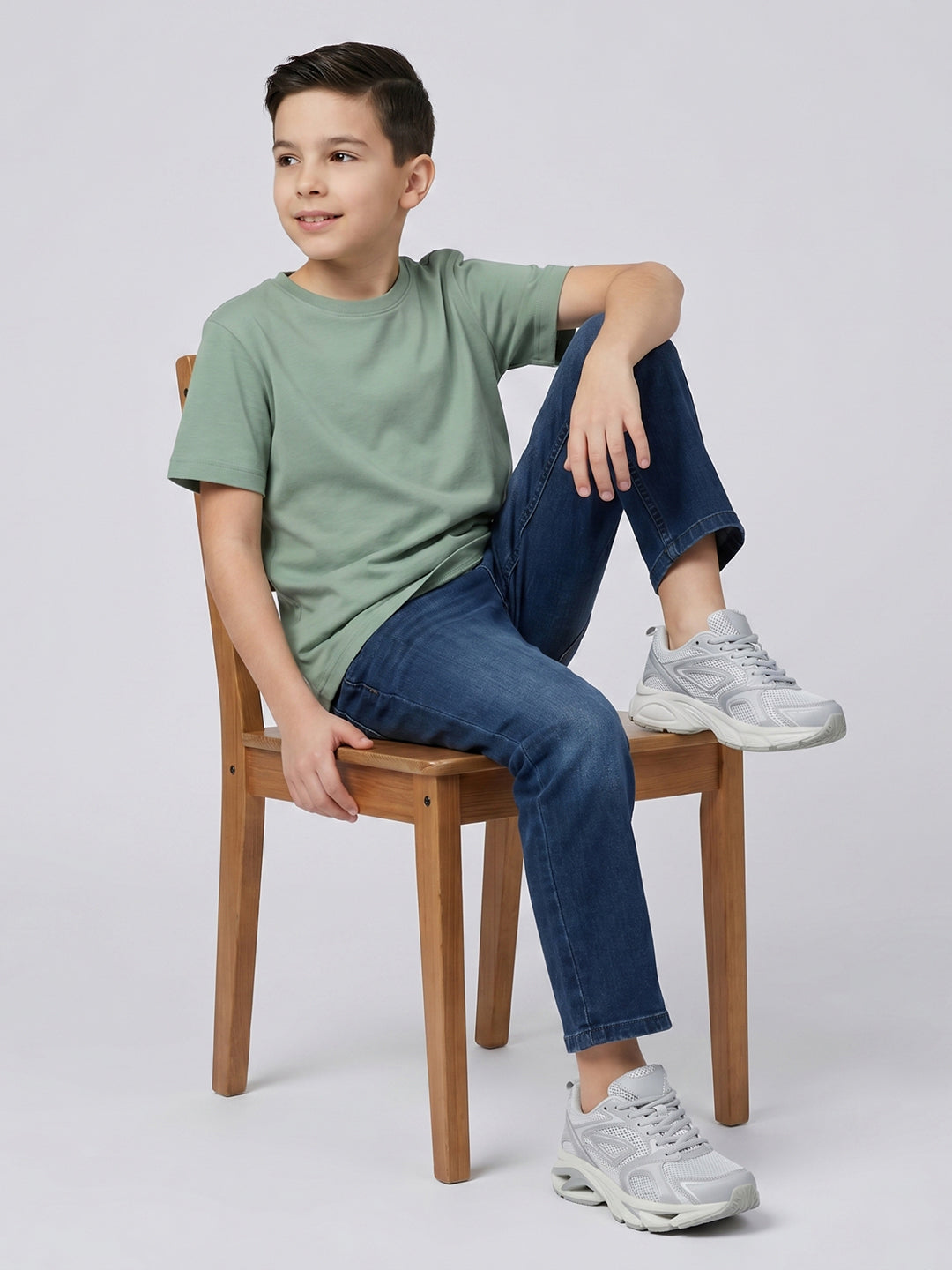 Boys Dark Blue Light Wash Straight Fit Denim