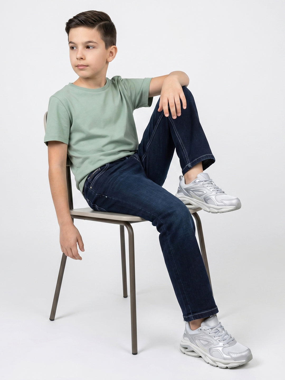 Boys Dark Blue Light Wash Straight Fit Denim