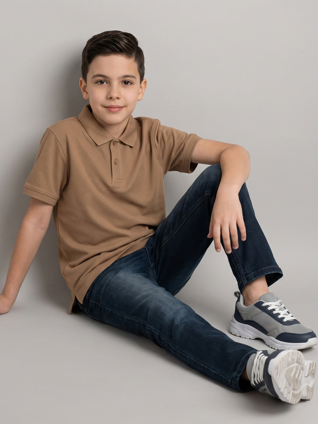 Boys Dark Blue Light Wash Straight Fit Denim