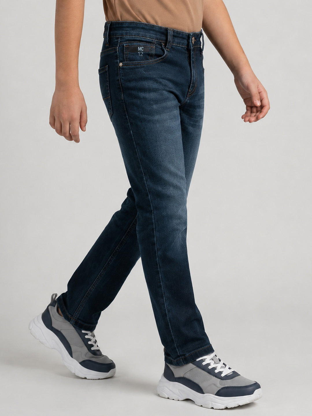 Boys Dark Blue Light Wash Straight Fit Denim