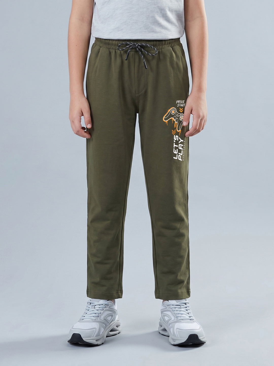 Boys Olive Printed Regular Fit Lower
