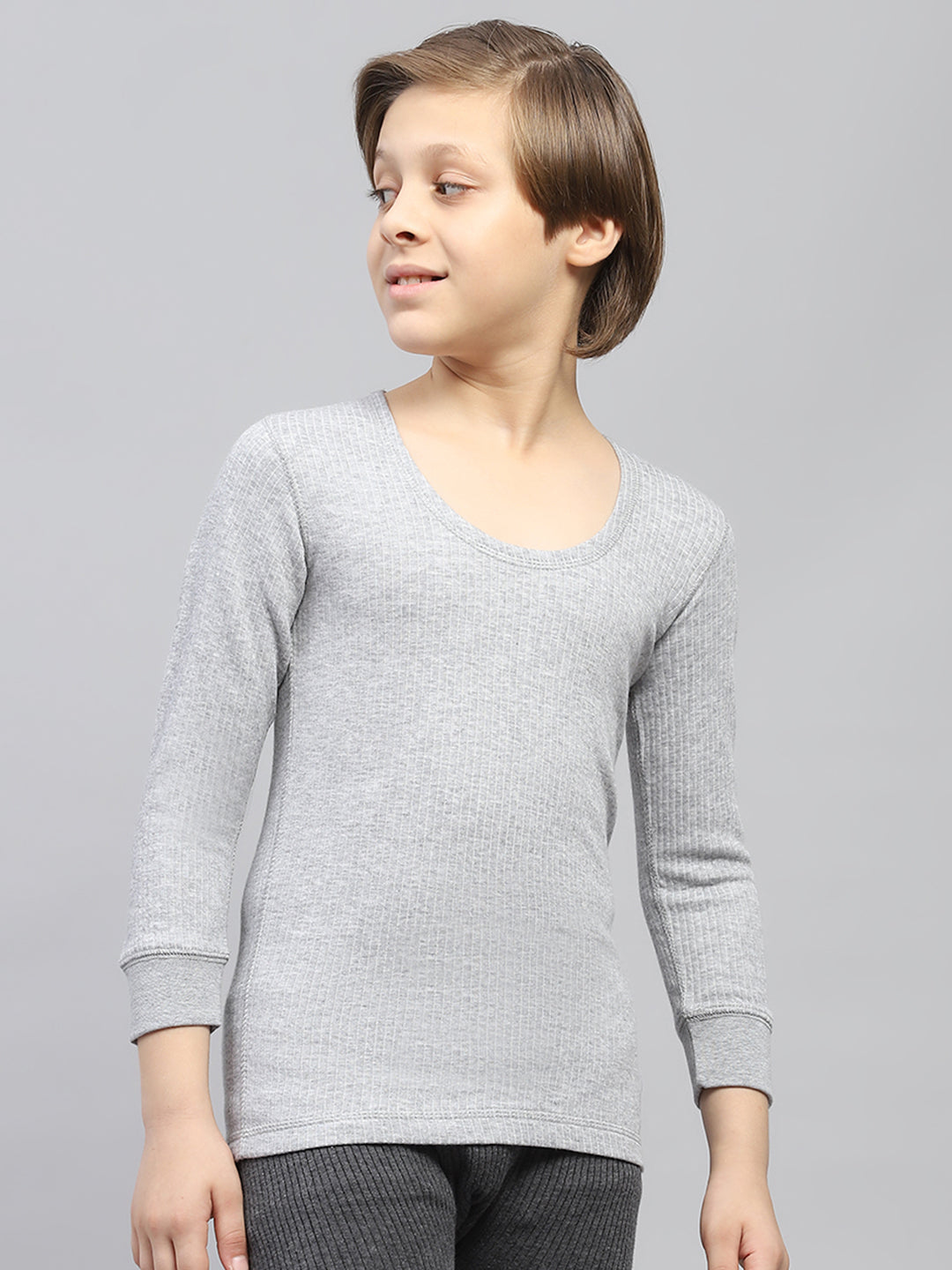 Boys Grey Solid Thermal Vest