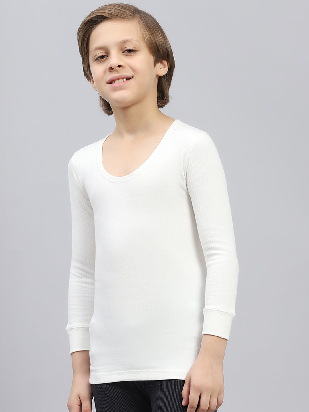 Boys Off White Solid Thermal Vest