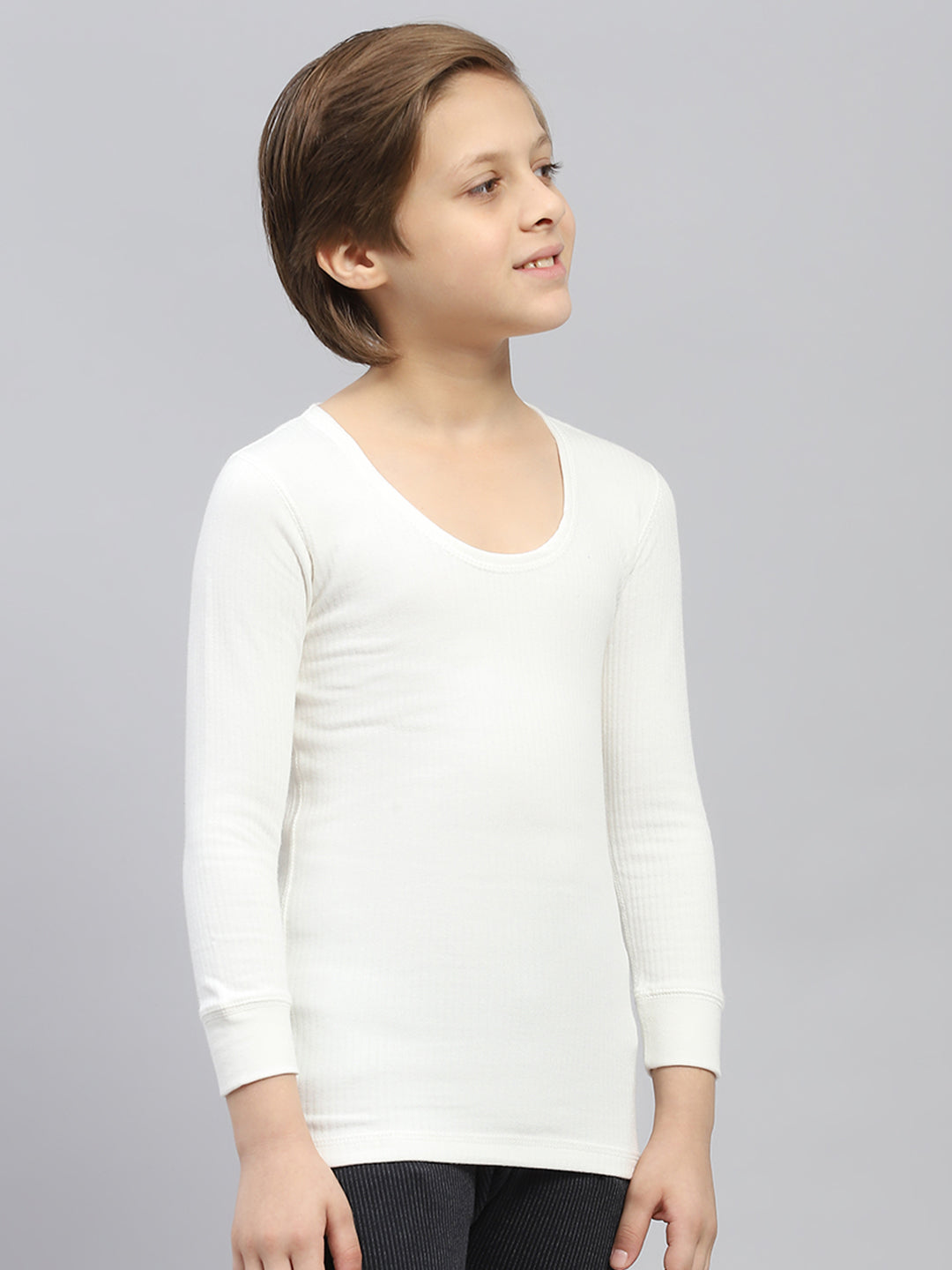 Boys Off White Solid Thermal Vest