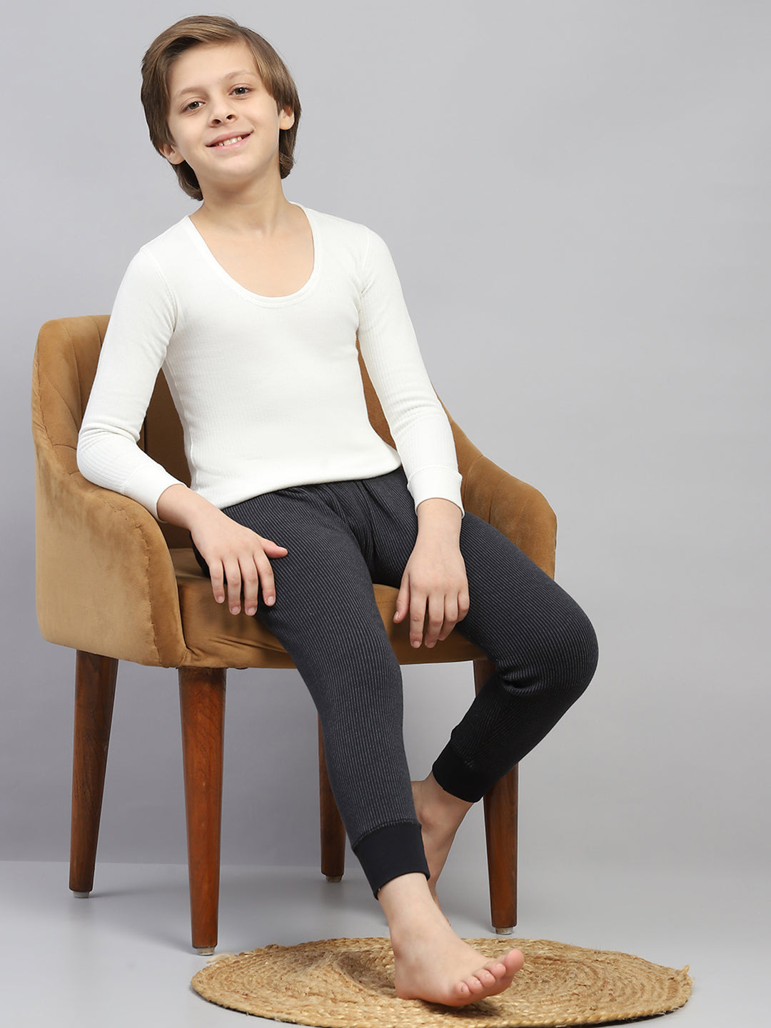 Boys Off White Solid Thermal Vest