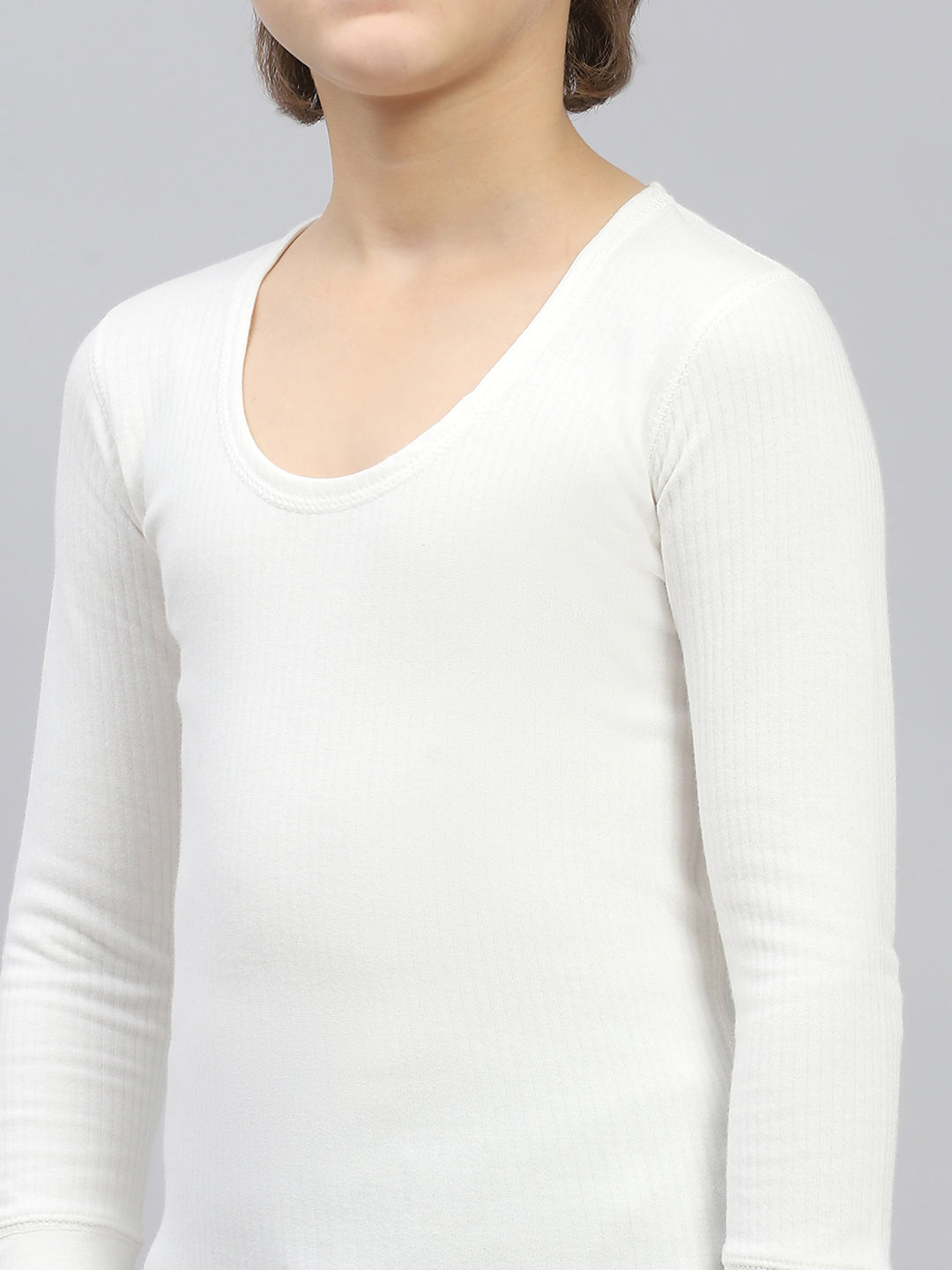 Boys Off White Solid Thermal Vest