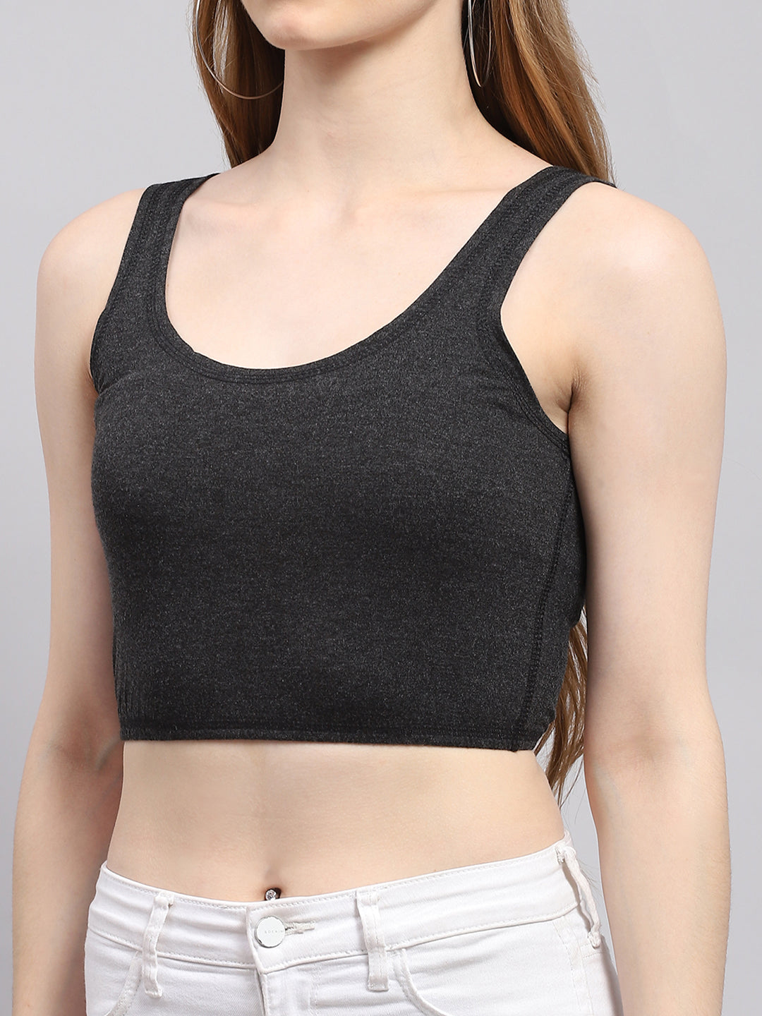 Women Grey Solid Thermal Blouse Top